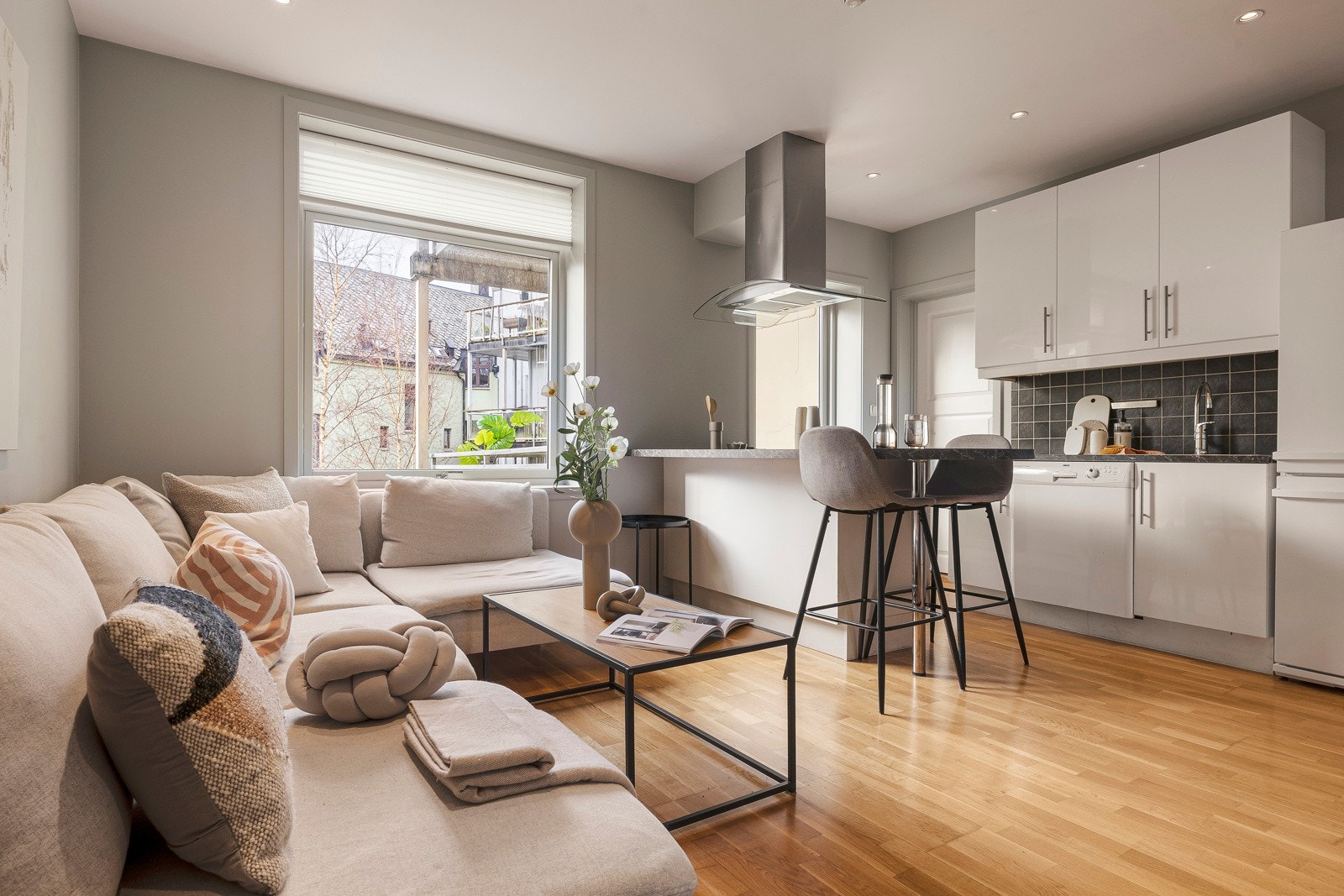 Effektiv åpen stue og kjøkken løsning. Galleribilde