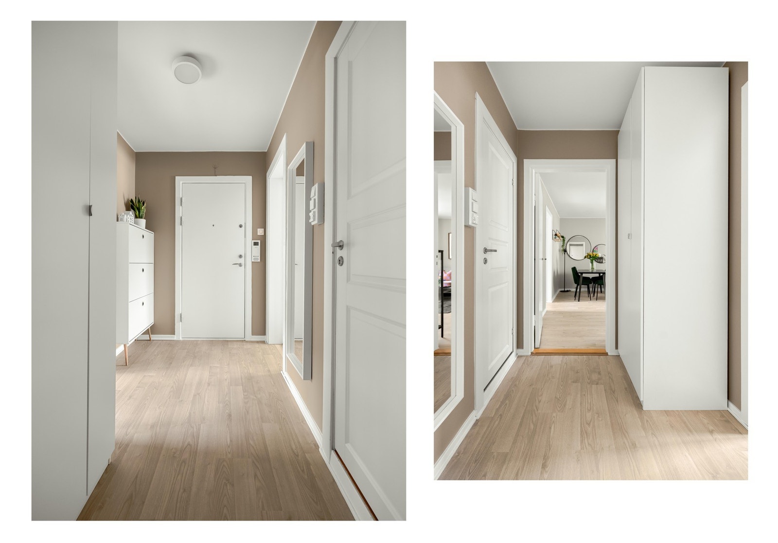 Leilighetens entré binder rommene fint sammen. Her er det masse plass til å lagre yttertøy og sko. Galleribilde