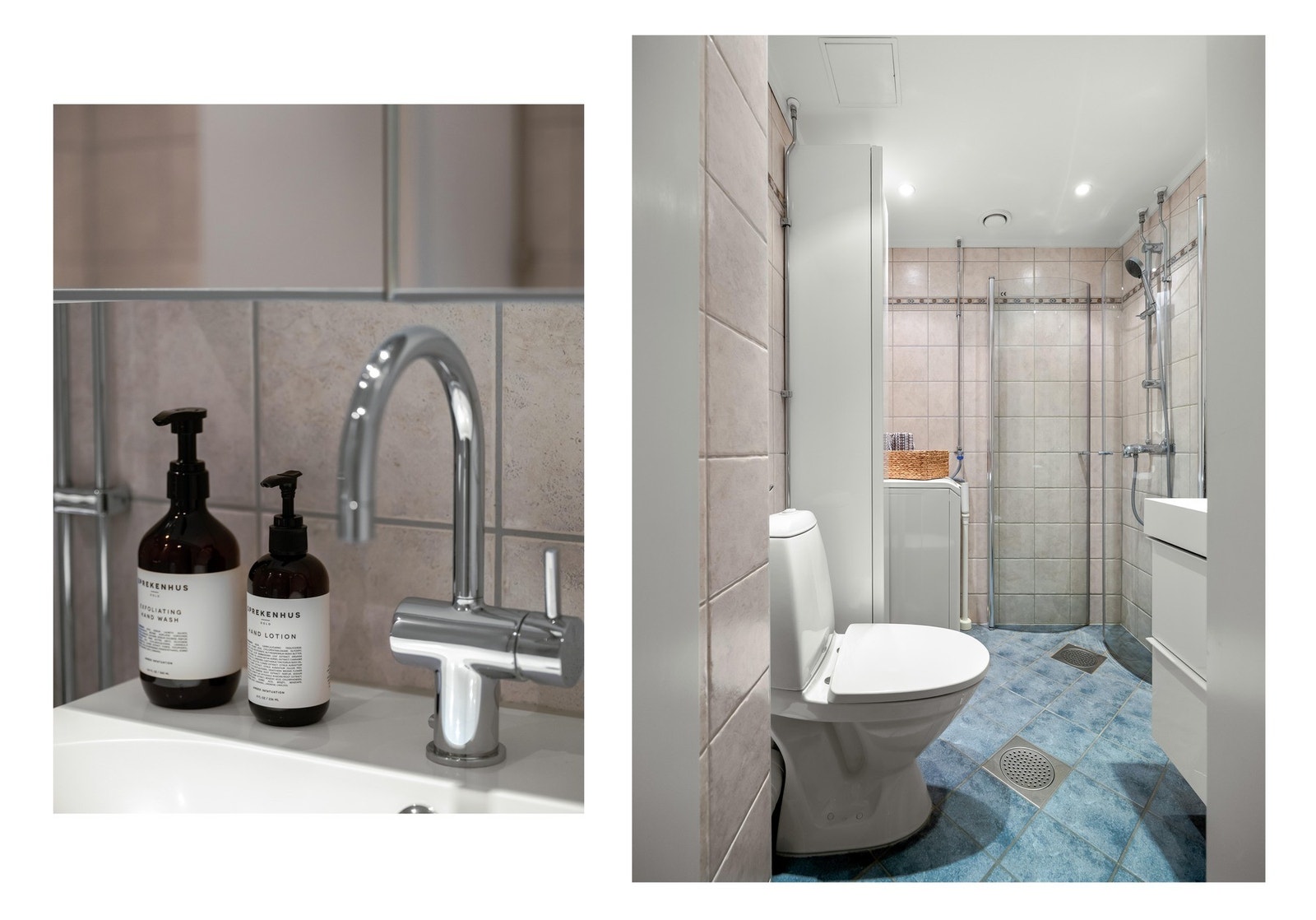 Fra entreen finner vi baderommet. Badet ble rehabilitert i perioden 2005-2007 i regi av borettslaget, da de pusset opp samtlige bad. Galleribilde