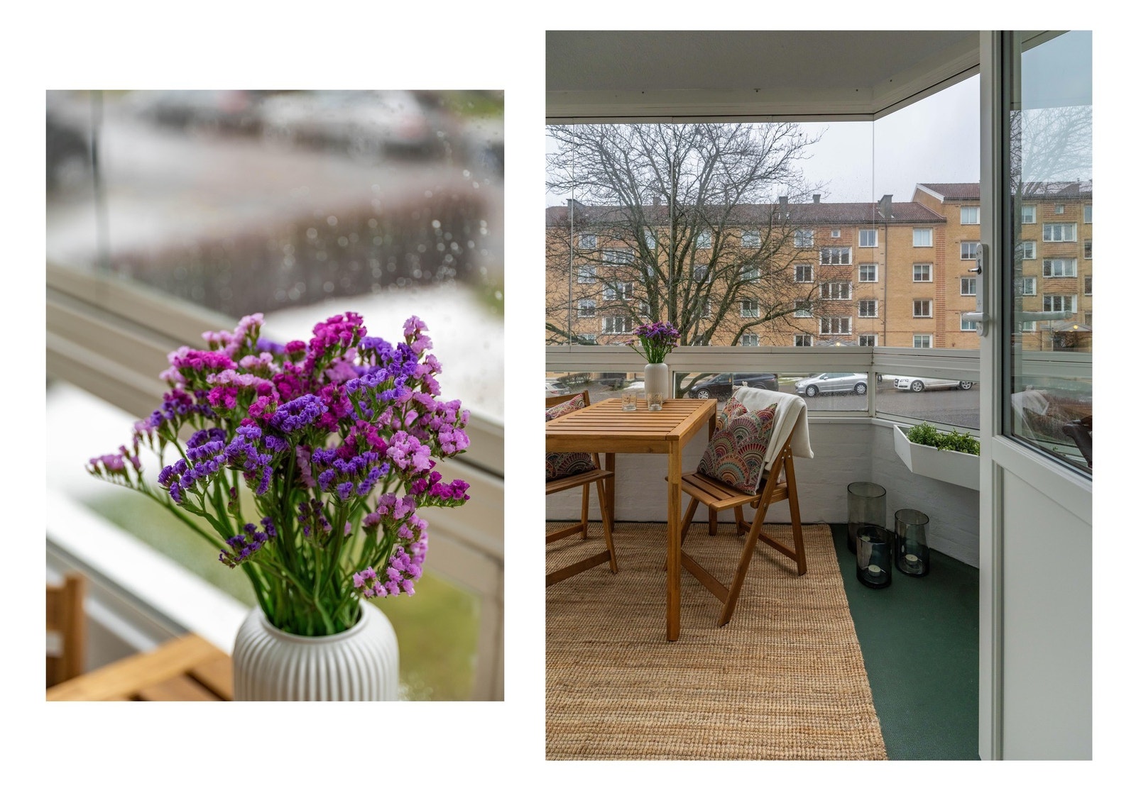 Fra stuen finner vi utgangen til den innglasset balkongen. Vinduene og balkongendøren er for øvrig fra 2016. Galleribilde