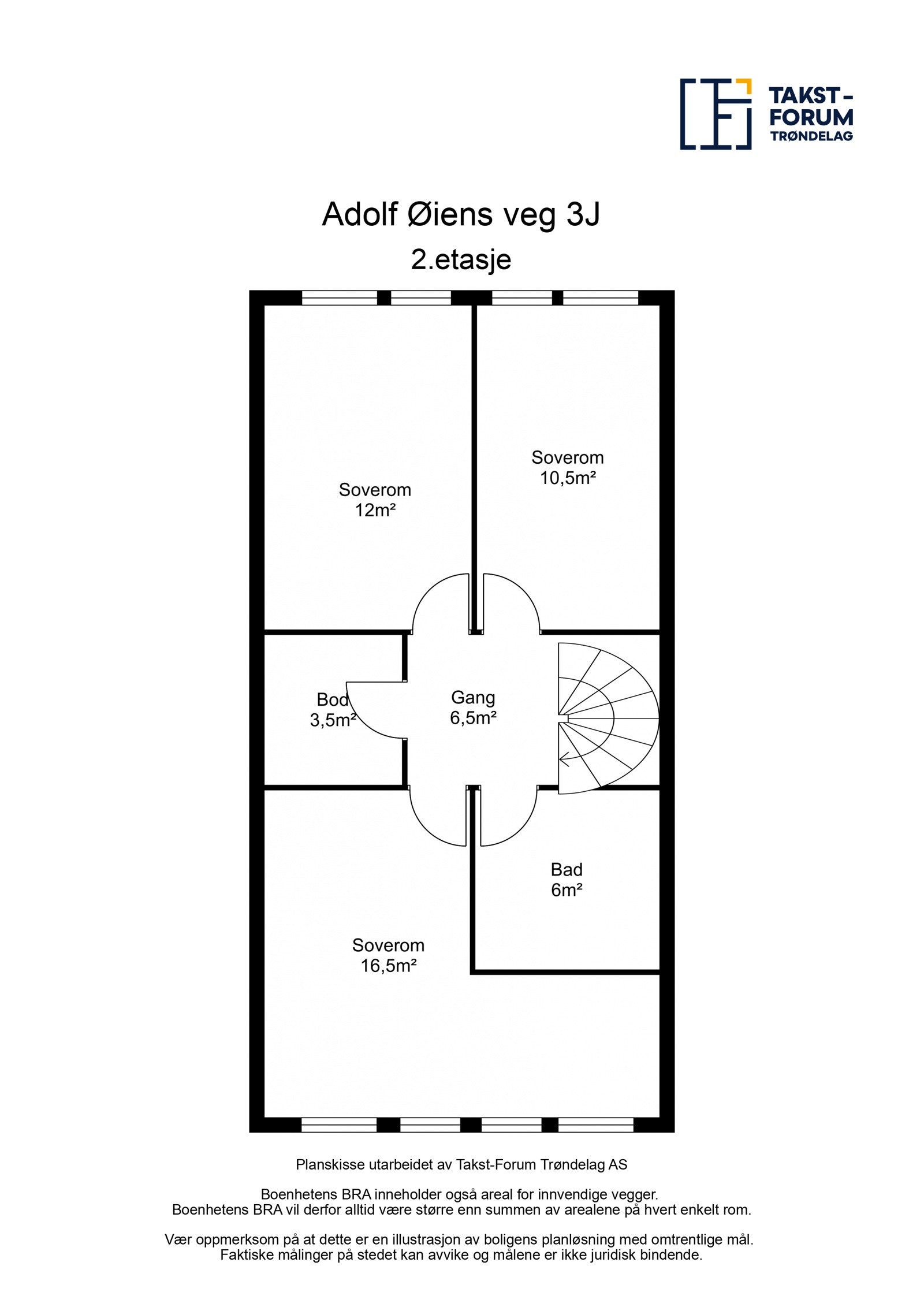 Planskisse med arealer fra takstmann, 2. etasje Galleribilde