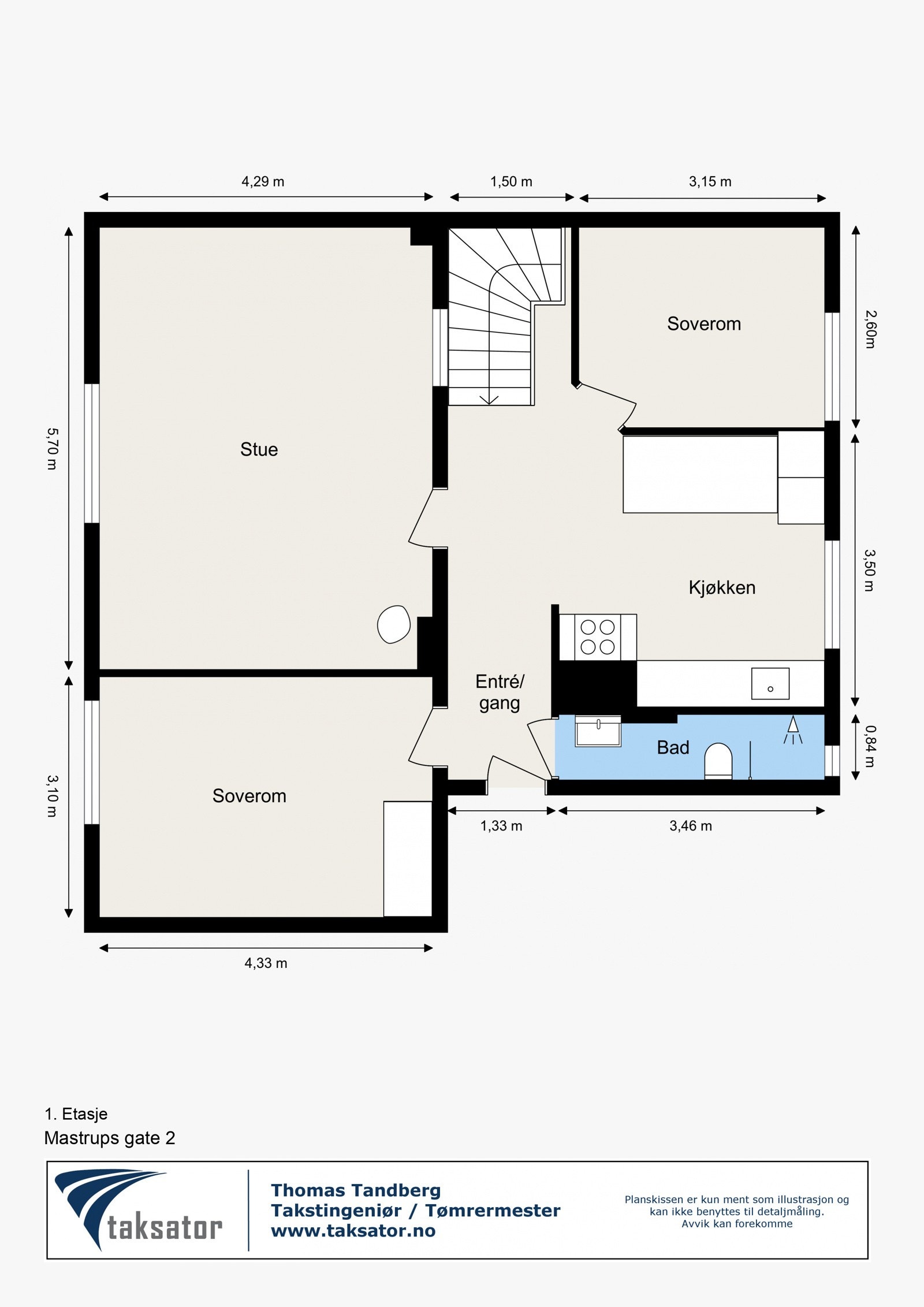 Forslag til alternativ planløsning med et tredje soverom. Galleribilde