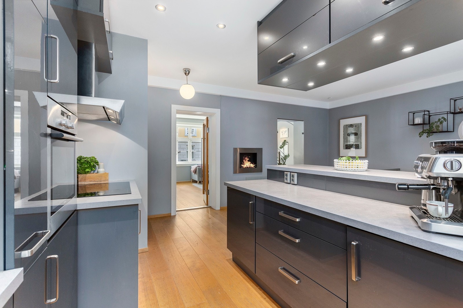 Kjøleskapet er fra 2021, oppvaskmaskinen fra 2019 og induksjonstoppen fra 2017. Galleribilde