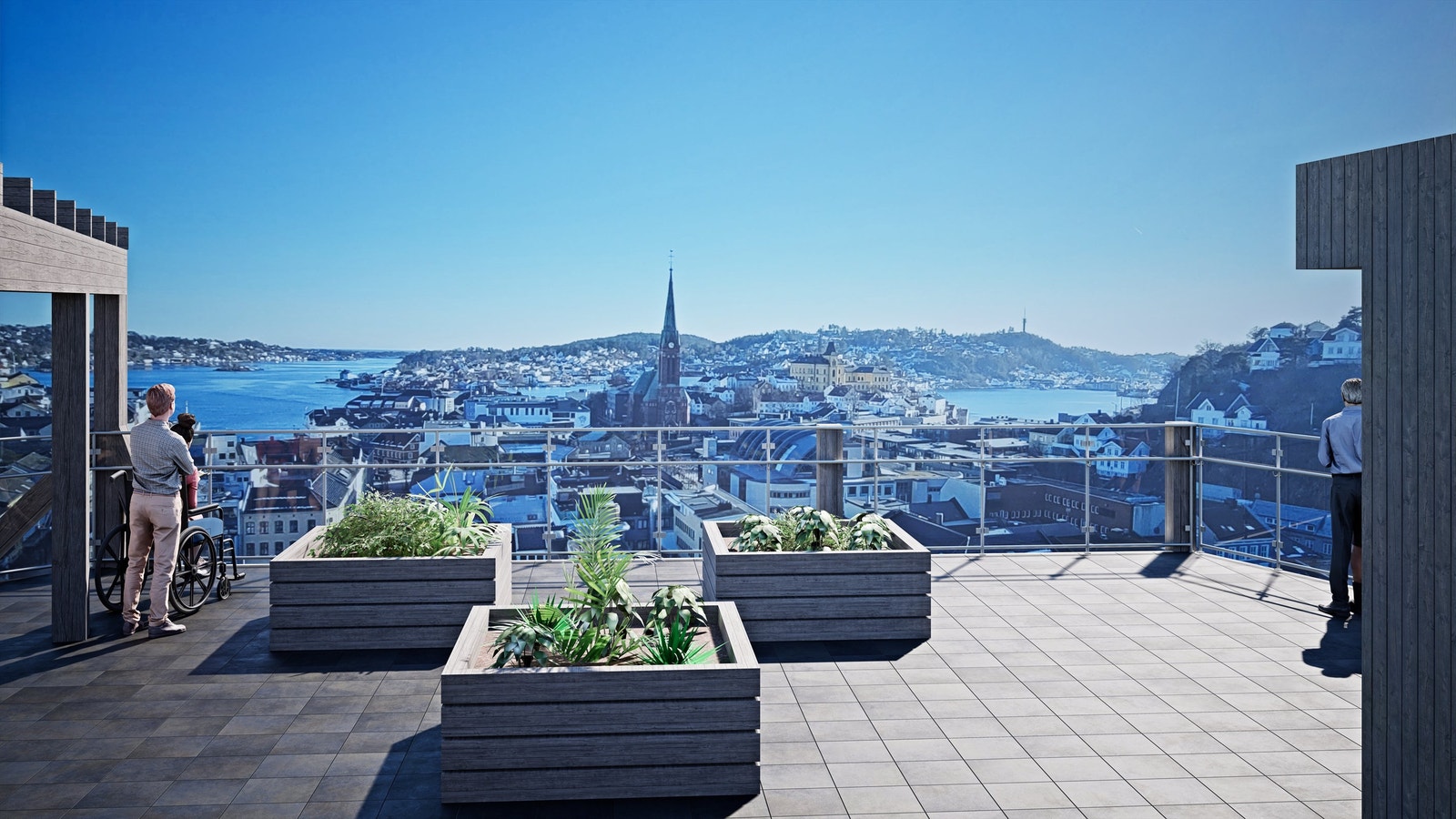 Takterrasse som vil få en fantastisk utsikt utover sentrum, Galtesund, Hisøy og Tromøy (illustrasjonsbilde) Galleribilde