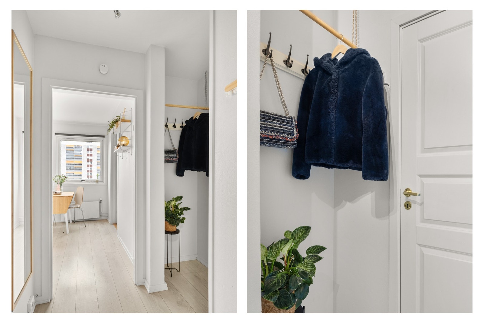 Innvendig møtes du av en lys og romslig entré, som gir en hyggelig velkomst inn i boligen Galleribilde