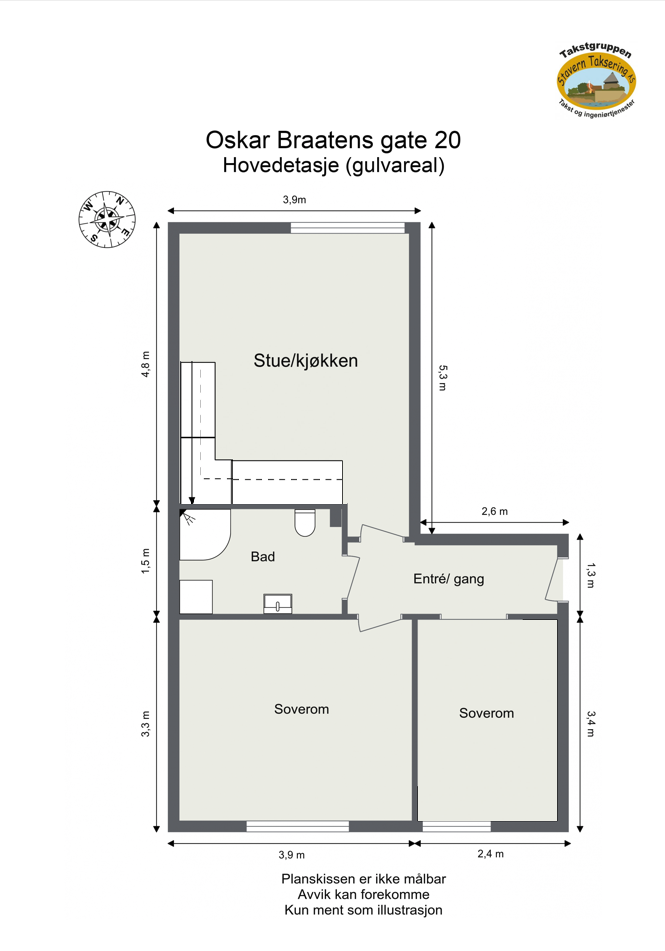 Alternativ plantegning - Interessenter bes om å gjøre ytterlige undersøke om kjøkken kan flyttes, dersom endring av planløsning er avgjørende for kjøp Galleribilde