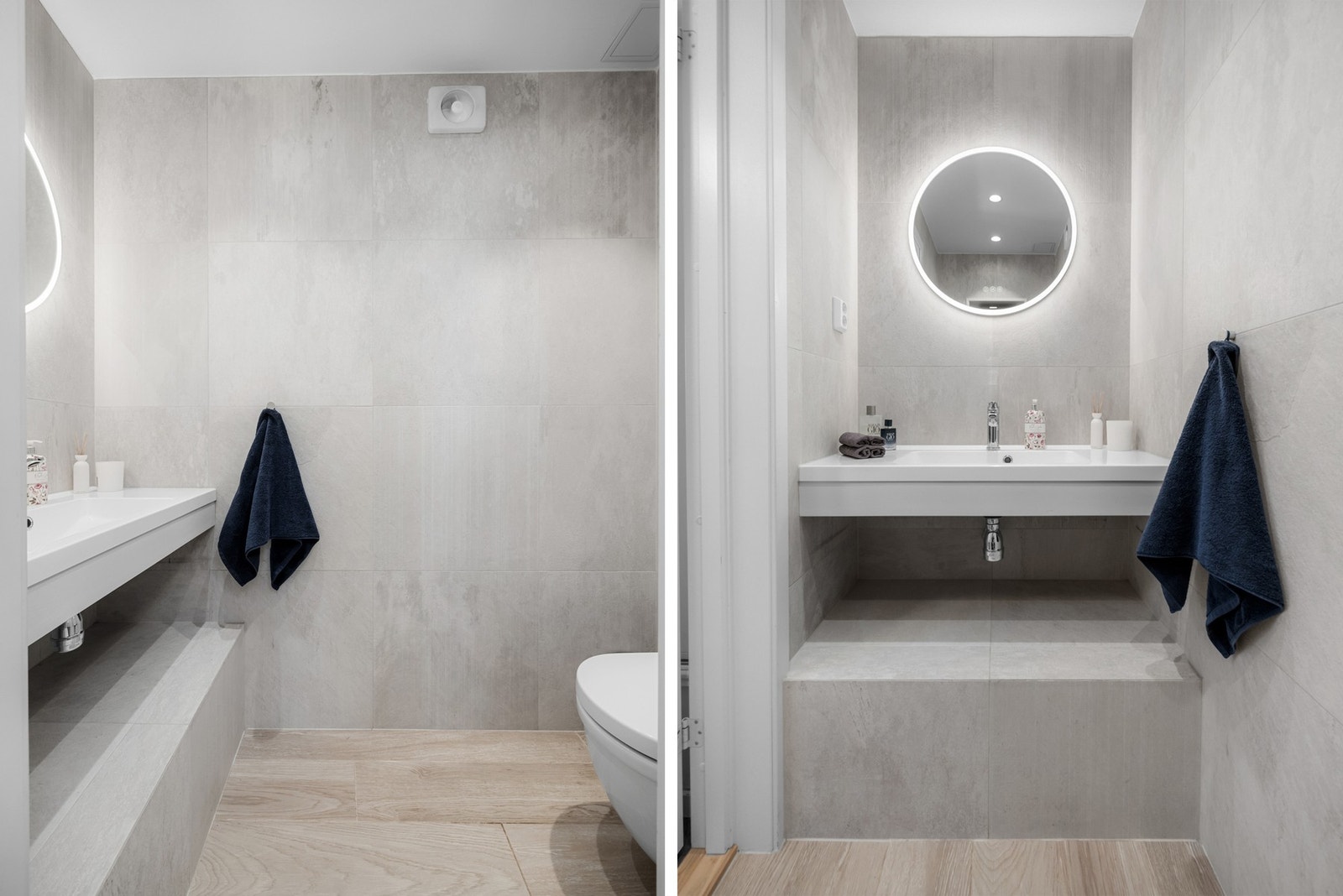 I tilknytning til entreen er det et delikat oppusset toalettrom, med varme i gulv og downlights i himling. Rommet ble rehabilitert i regi av Funksjonell VVS AS, i 2019. Galleribilde