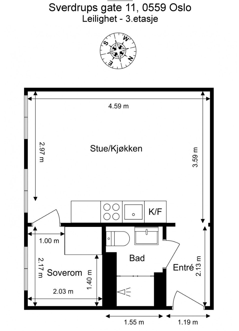 Plantegning - Leiligheten disponerer en bod i kjelleren Galleribilde