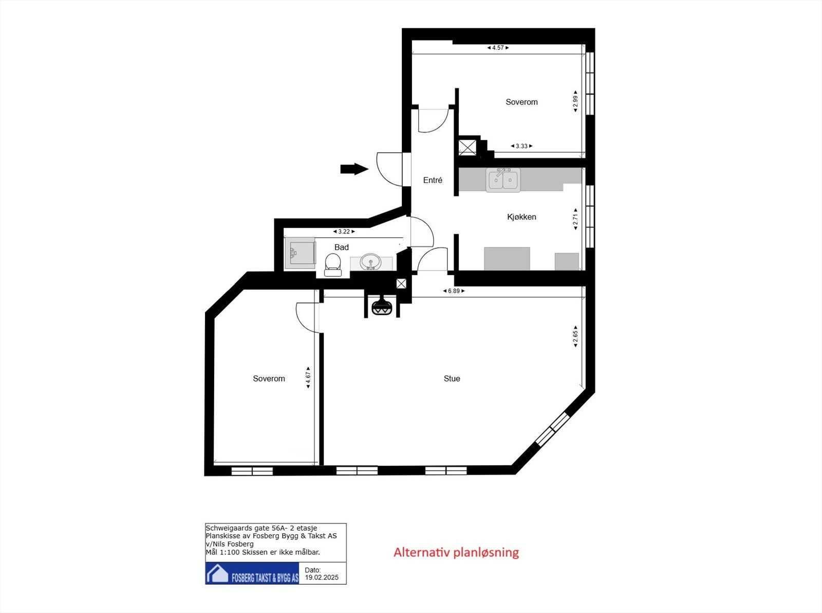 Alternativ planløsning med større stue. Galleribilde