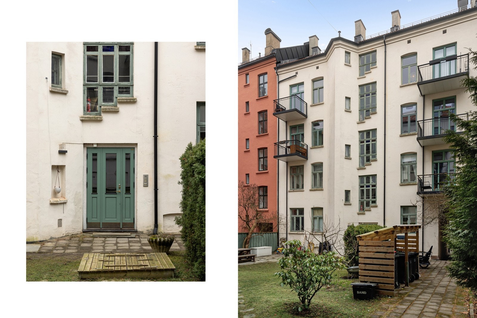 Innbydende fasade og et pent felles inngangsparti. Galleribilde