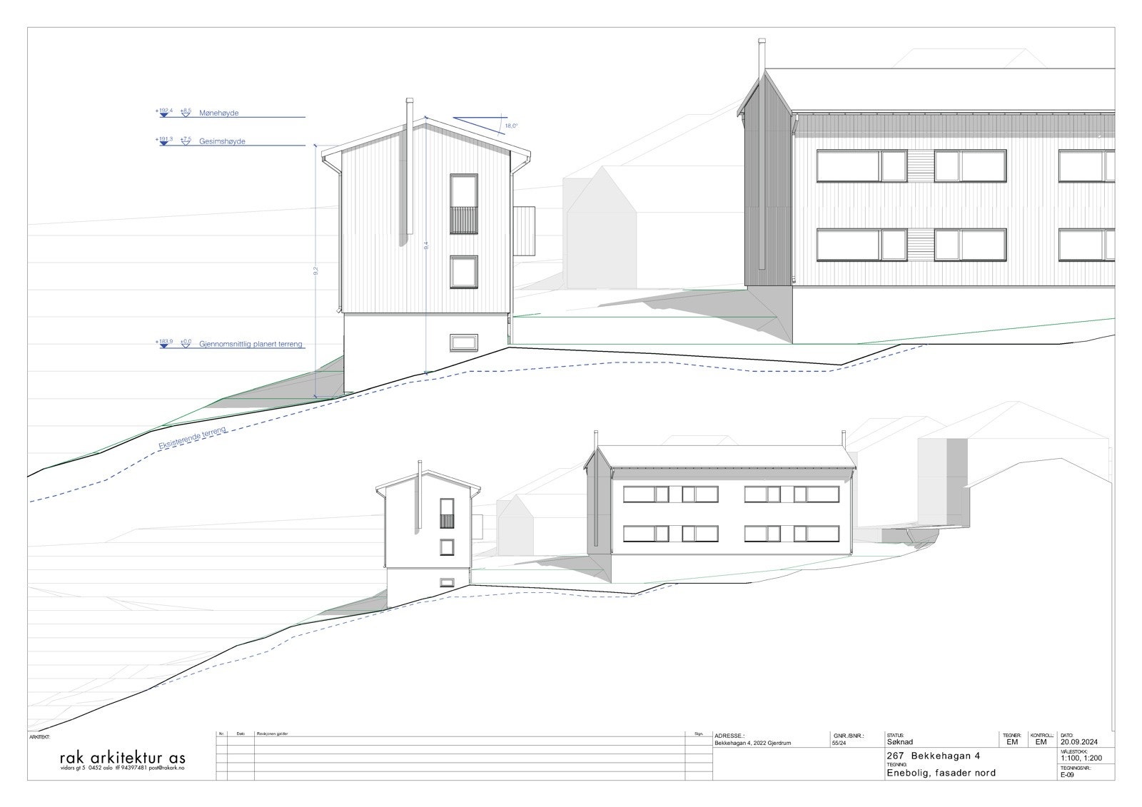 267 E-09 Enebolig, fasader nord 01 Galleribilde