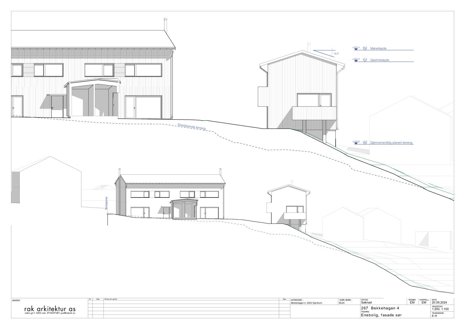 267 E-11 Enebolig, fasade sør 01 Galleribilde
