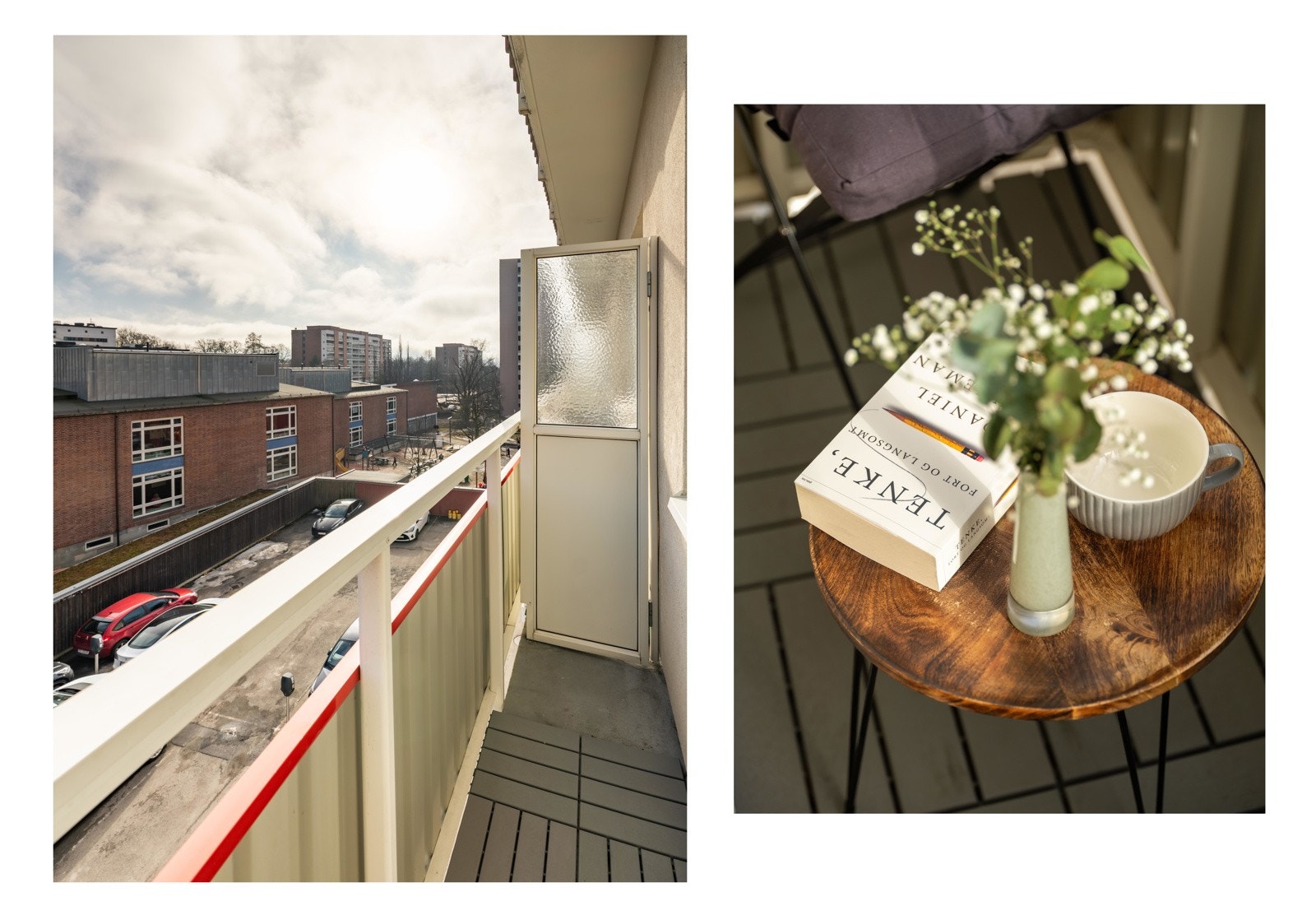 Fra stuen er det utgang til en balkong på 2 kvm. med sol fra ca. 10-15 på sommerstid. Galleribilde