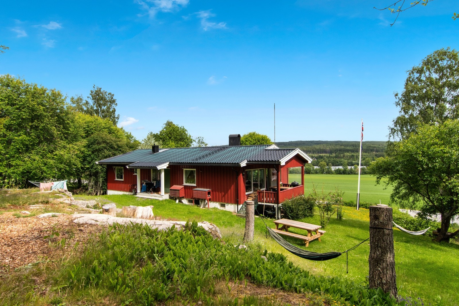 Tomten er beliggende i østskrående terreng med utsikt mot Glomma Galleribilde