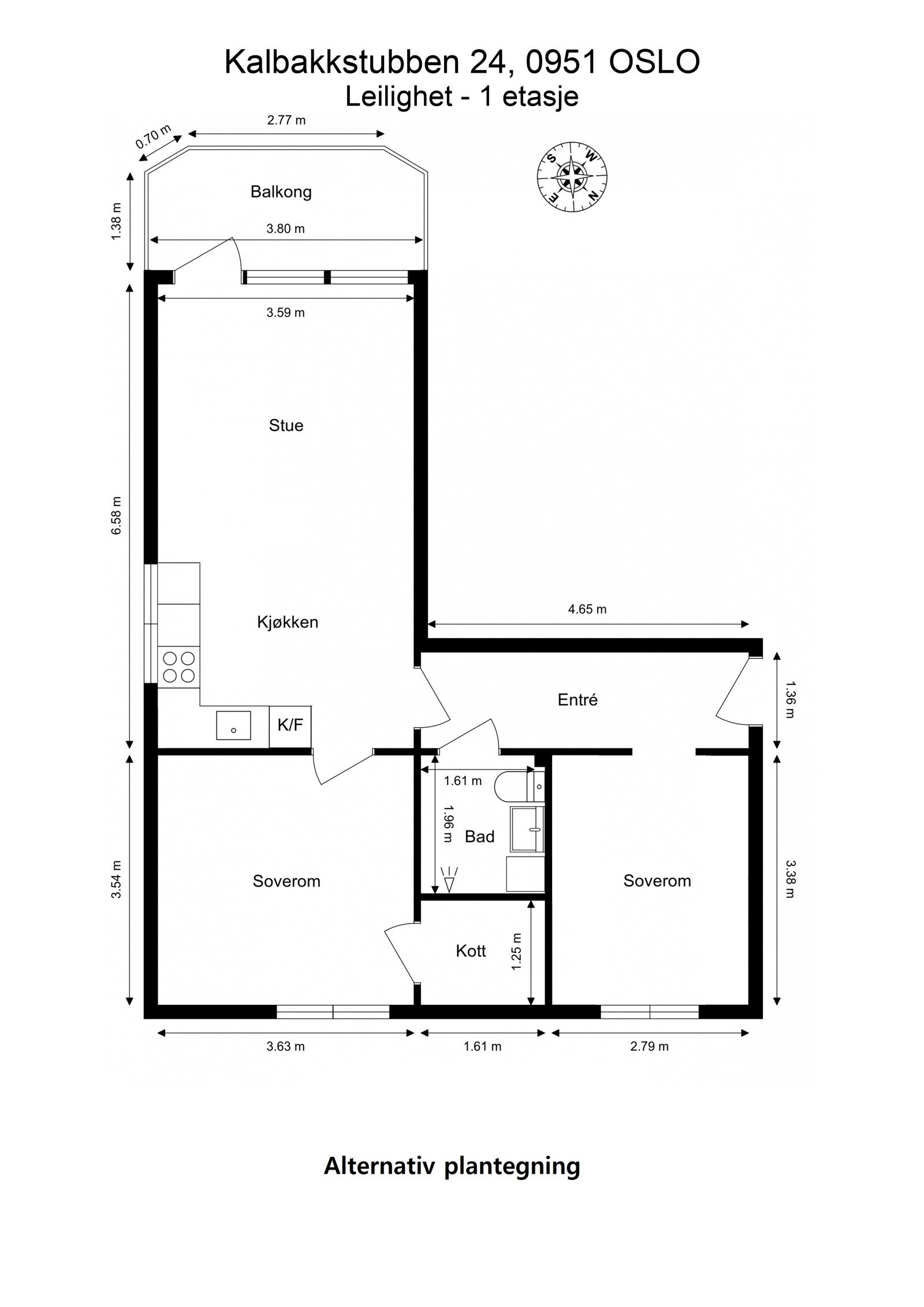 Alternativ plantegning 3-roms Galleribilde