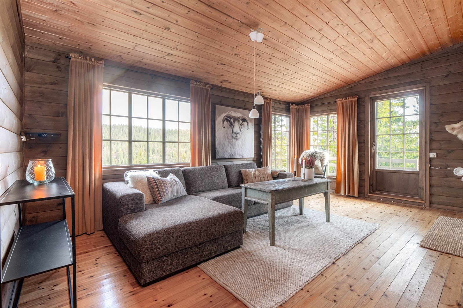 Hytta har en romslig og fin stue med gode vindusflater som slipper rikelig med naturlig lys inn. Stuen er av god størrelse med plass til både sofagruppe og spisestue. Galleribilde