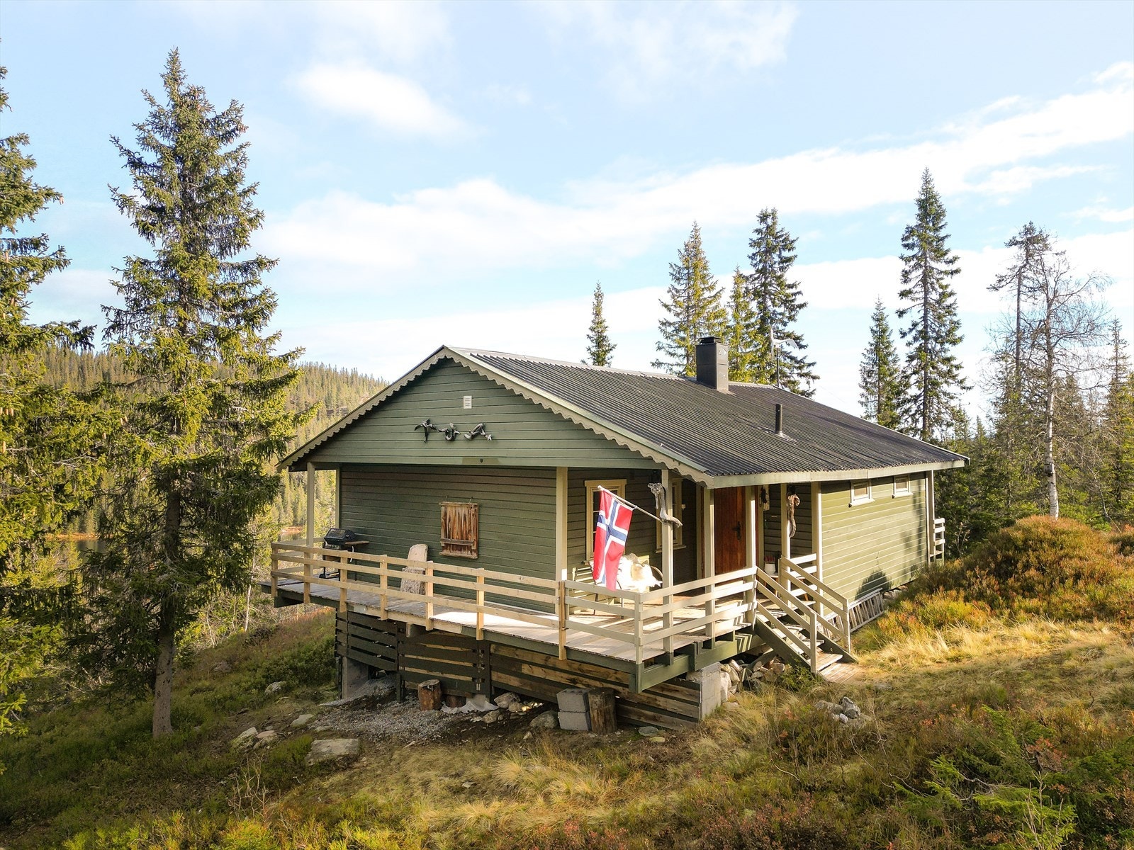 Hytta fremstår som en hyggelig fritidsbolig fra 1984 med enkel standard. Hytta har strøm fra solcellepanel, sommervann fra nærliggende bekk og tørrdass/mulldo. Galleribilde