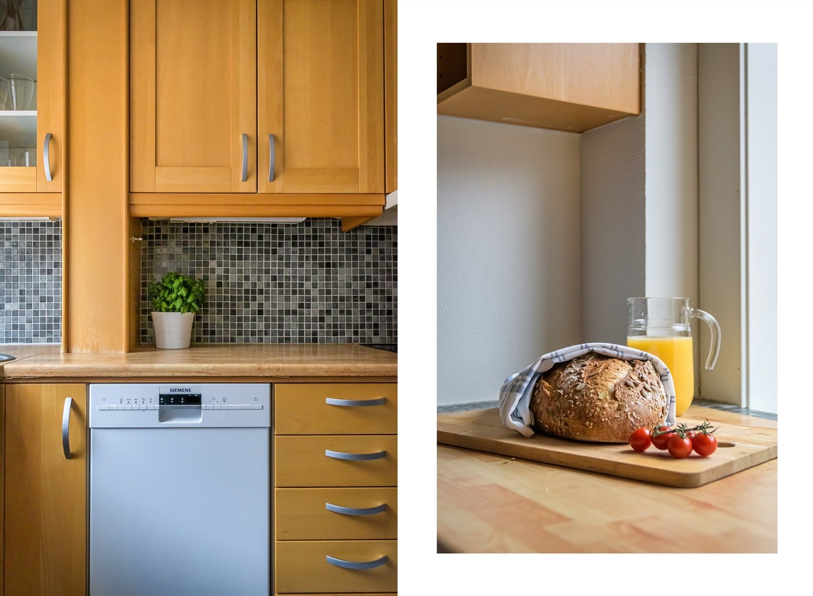 Kjøkkenet er utstyrt med delvis integrerte hvitevarer som stekeovn, platetopp, oppvaskmaskin og kjøle/fryseskap. Galleribilde