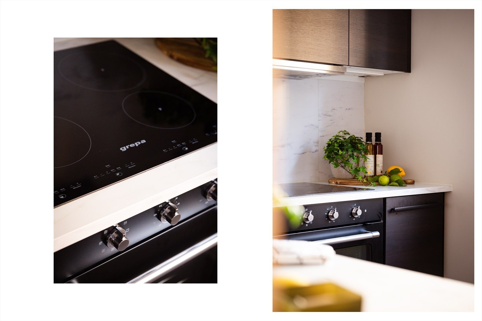 Videre er kjøkkenet utstyrt med integrert komfyr, platetopp og oppvaskmaskin. Galleribilde