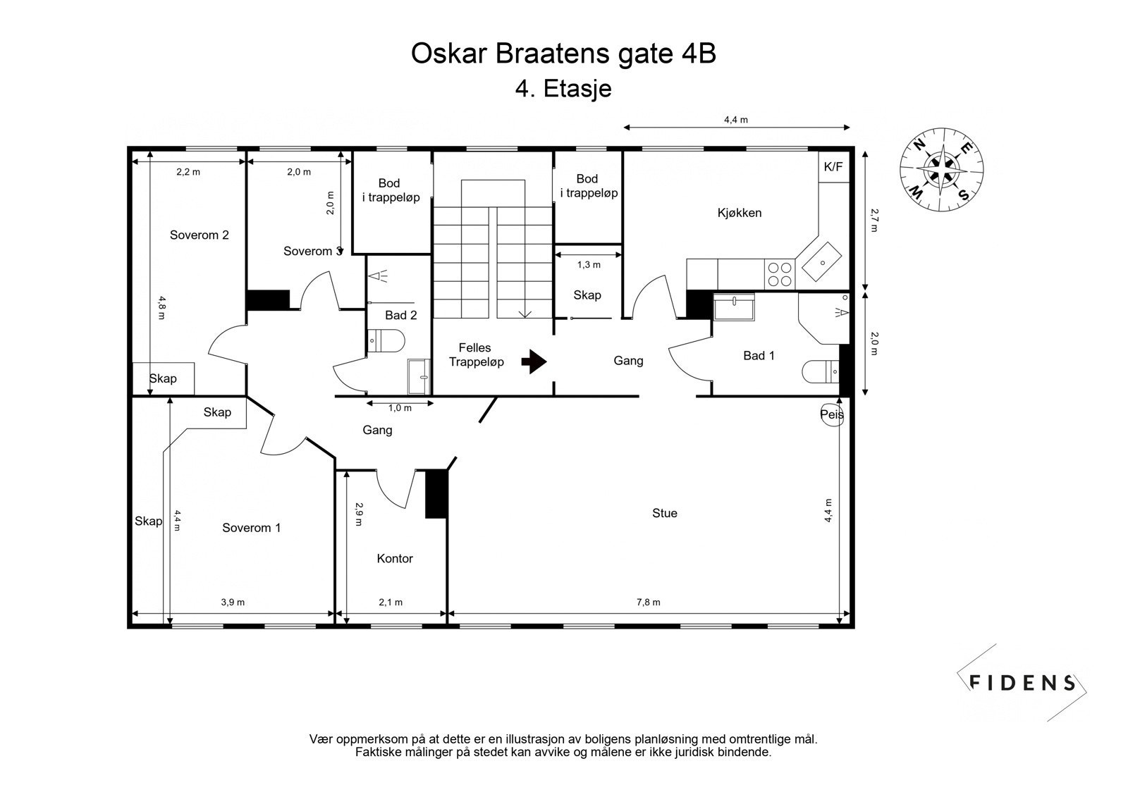 Leiligheten omfatter hele fjerde etasje. Galleribilde