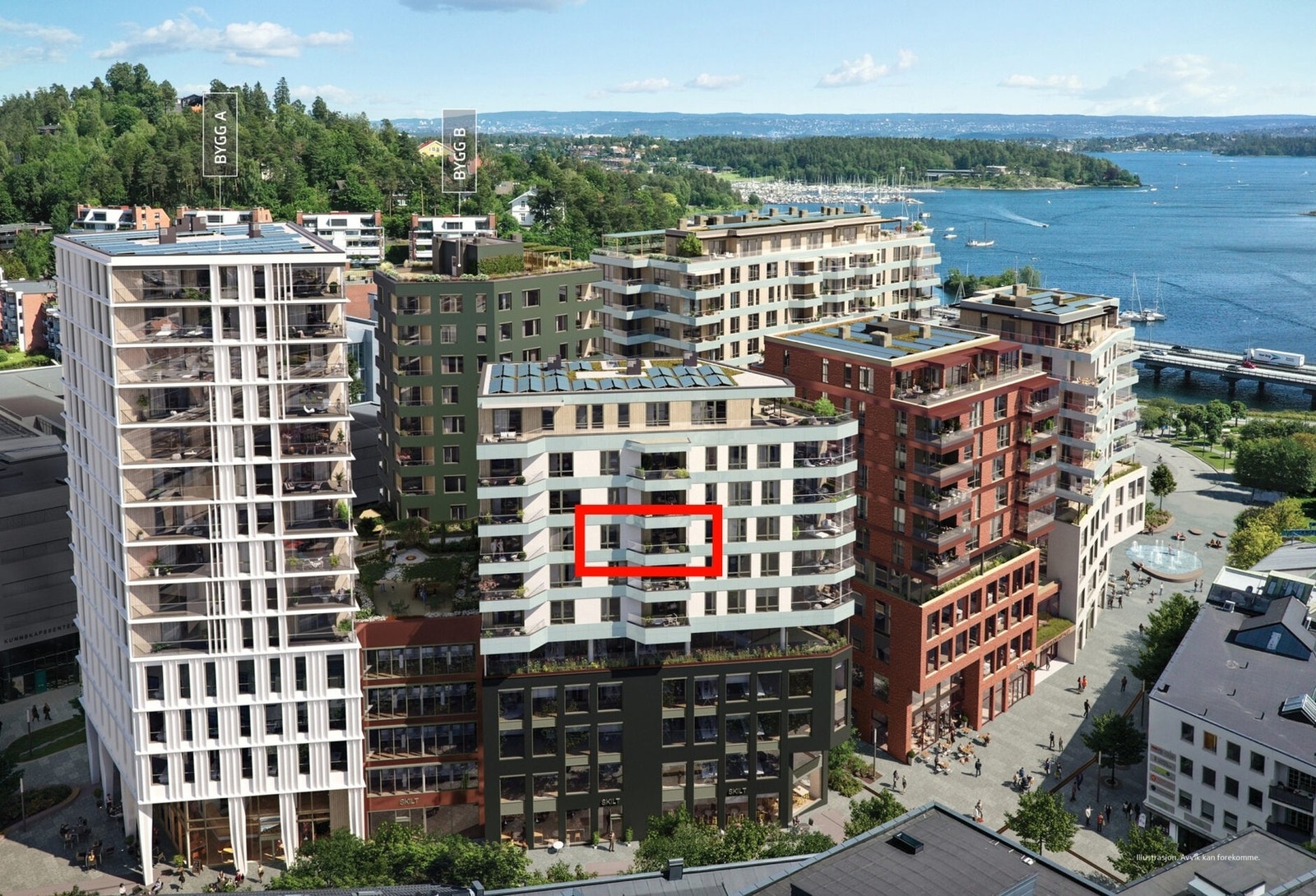 Rød markering viser den aktuelle leiligheten (illustrasjonsbilde av prosjektet) Galleribilde