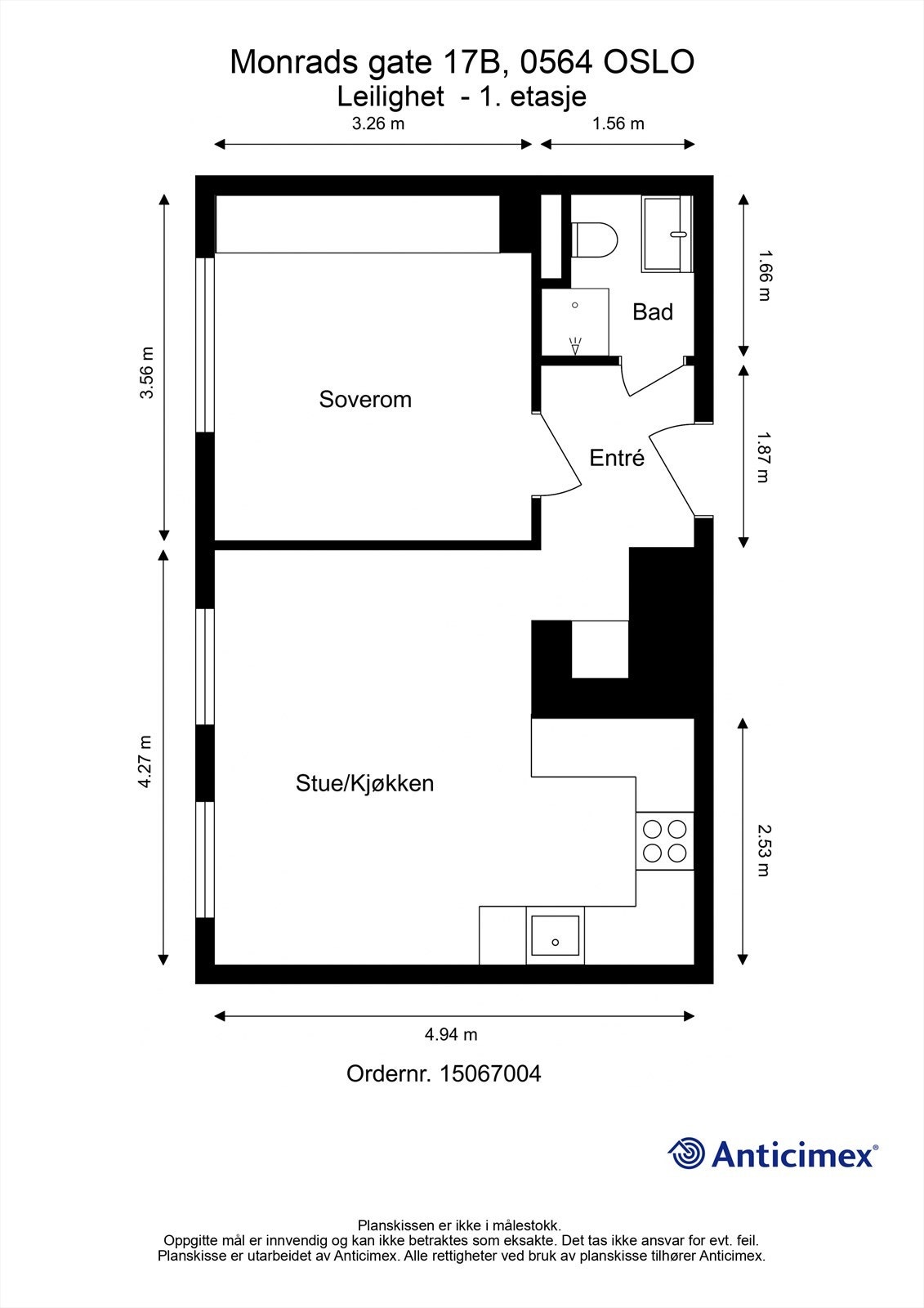 Leilighetens planløsning gir god størrelse på alle rom. Galleribilde