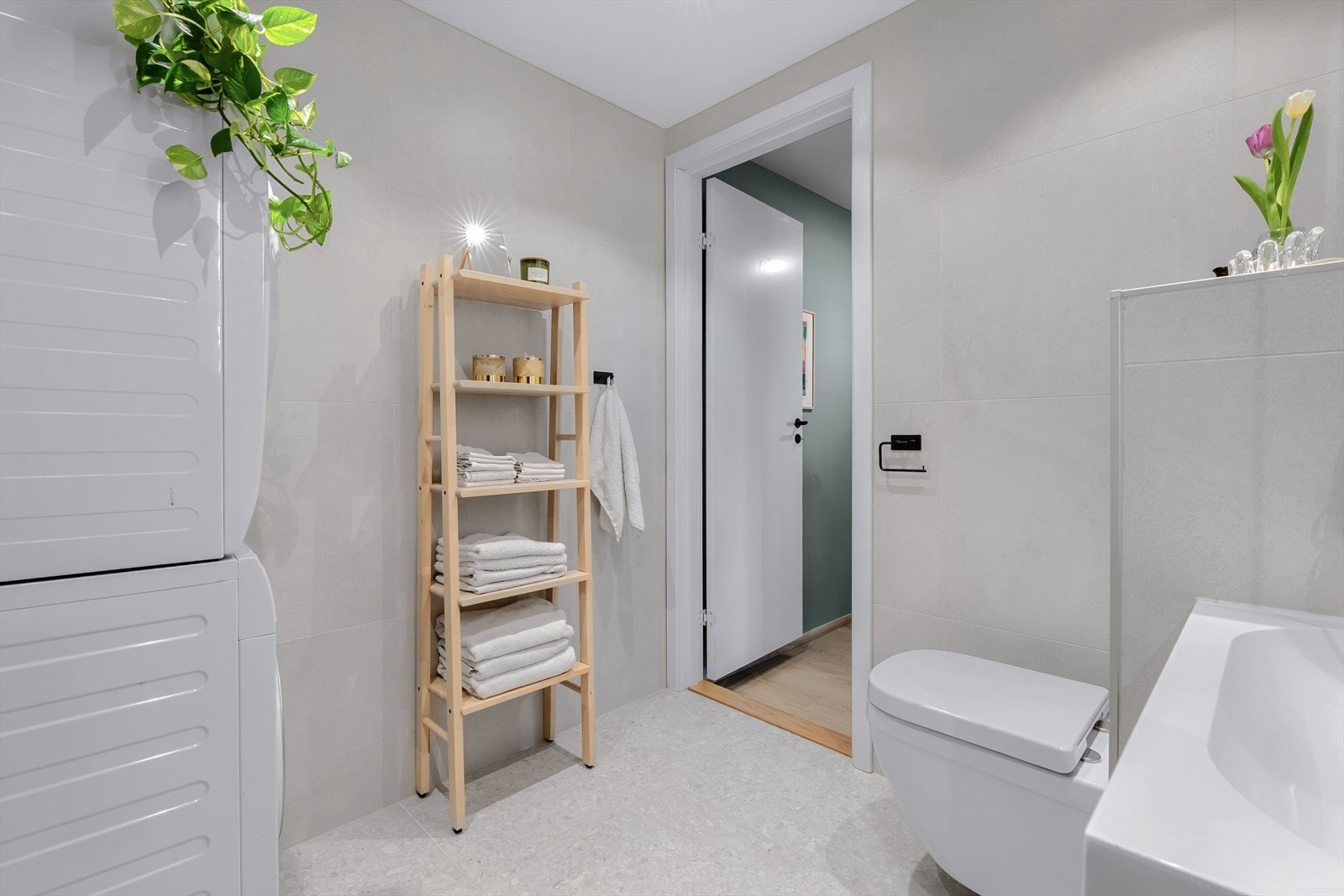 Opplegg vaskemaskin og tørketrommel. Vegghengt klosett Galleribilde