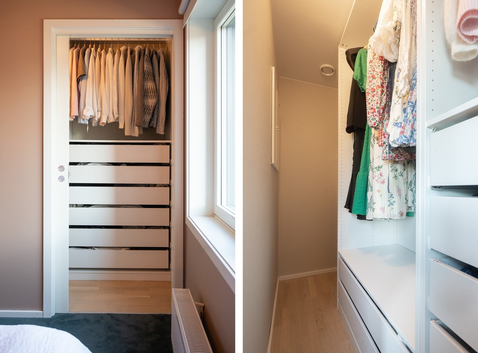 Fra soverommet har man direkte adkomst til en praktisk innvendig bod som i dag brukes som garderobe. Galleribilde