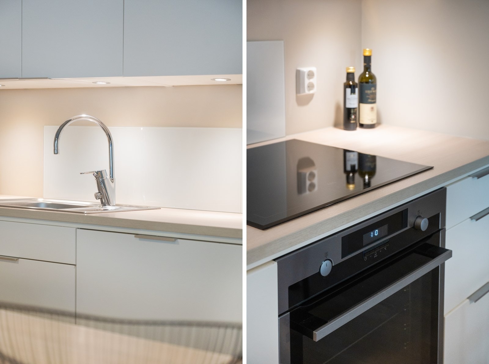 Kjøkken med glatte fronter og foliert benkeplate. Galleribilde