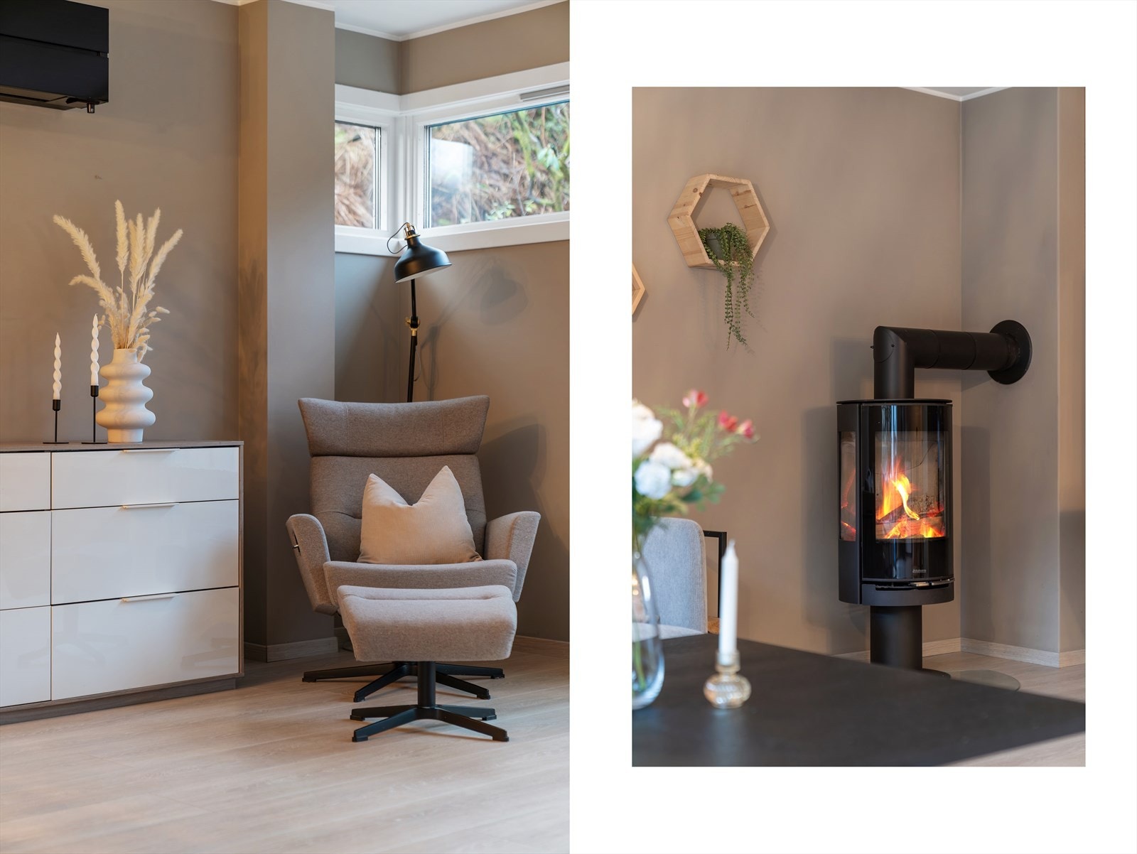 - I 2022 ble det satt inn ny peis, og i 2024 ble det montert varmepumpe - Galleribilde