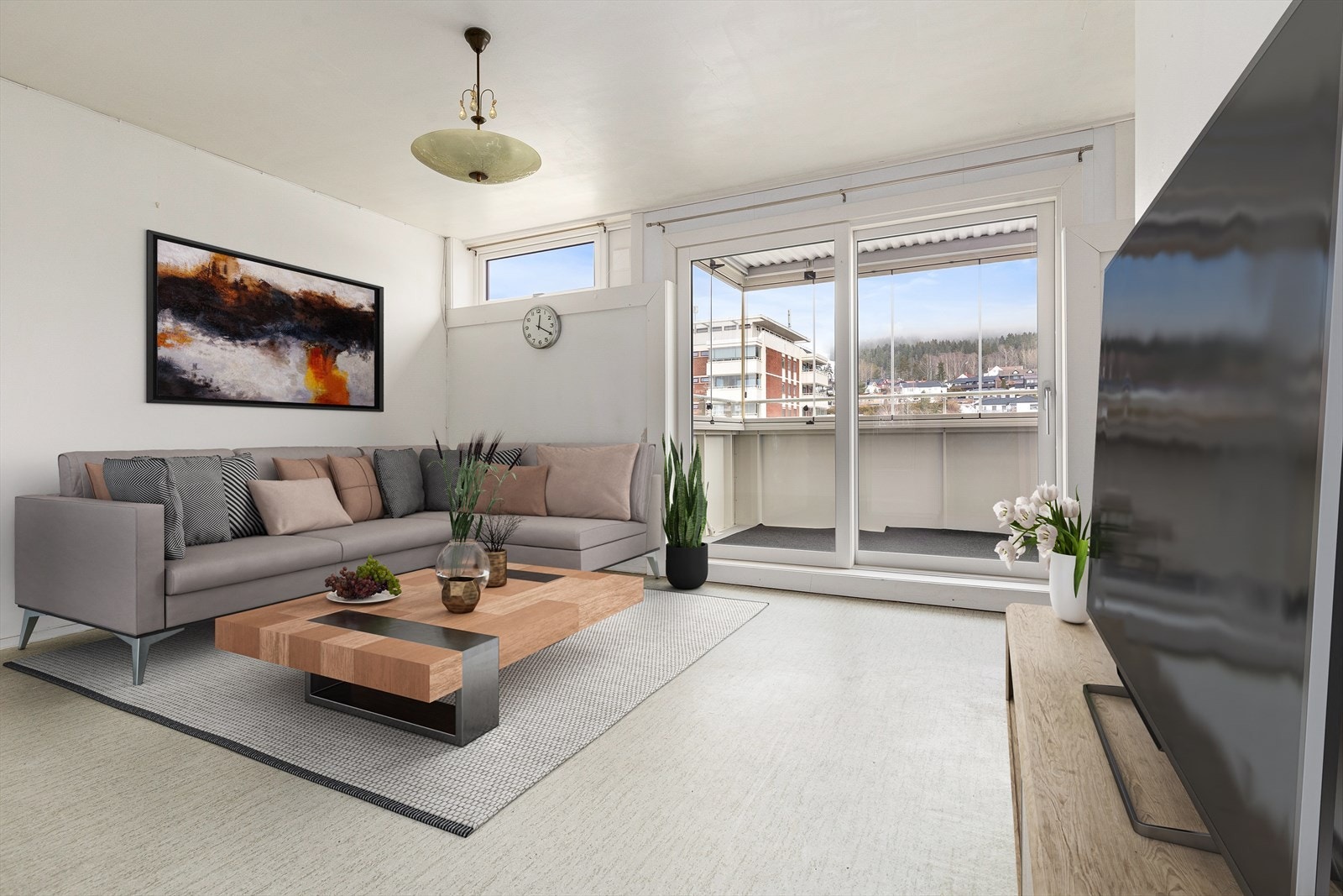 Stuen gir plass for sofagruppe og tilhørende tv-møblement (digital styling på bilde) Galleribilde