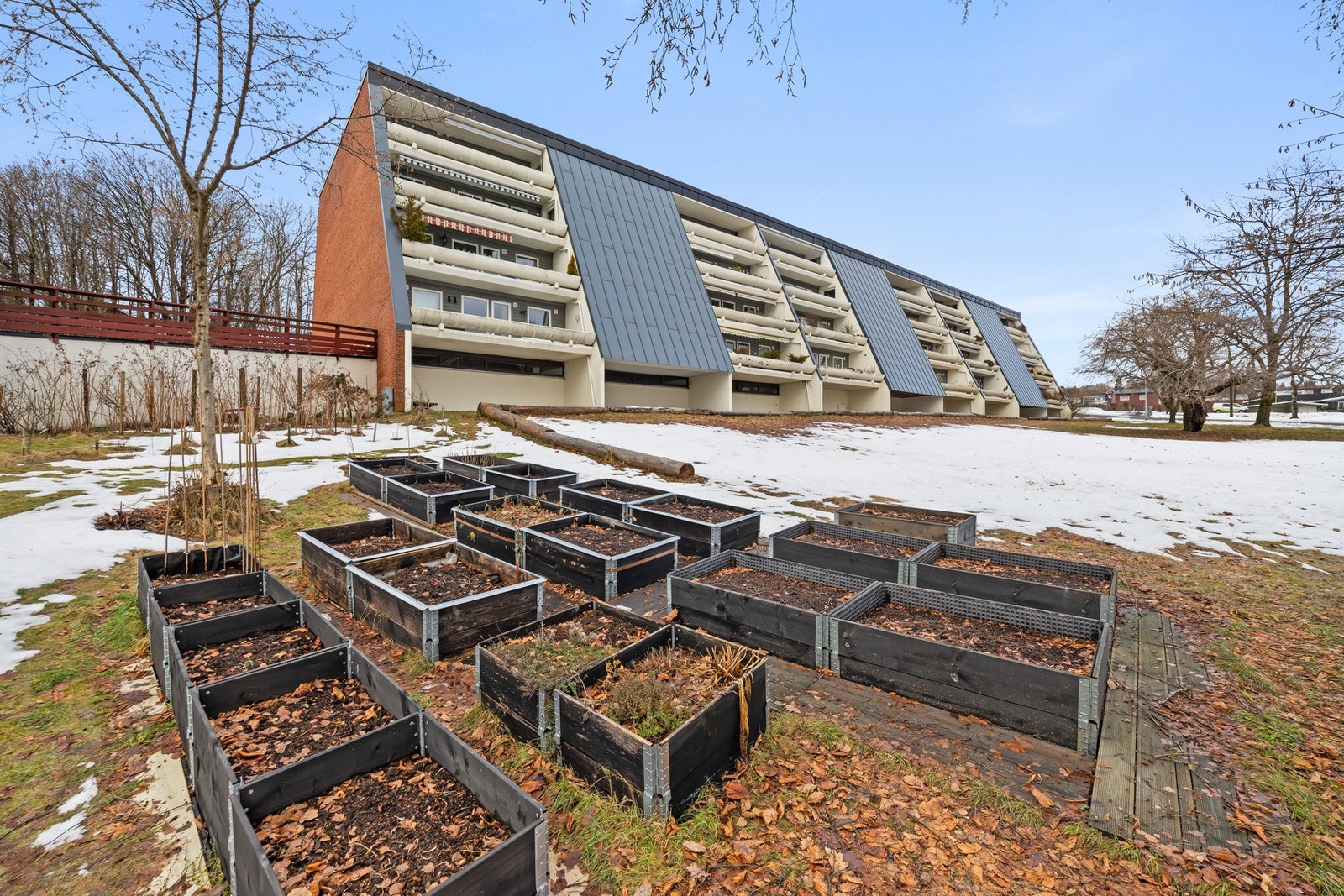 På fellesområdet er det satt opp blomsterkasser Galleribilde