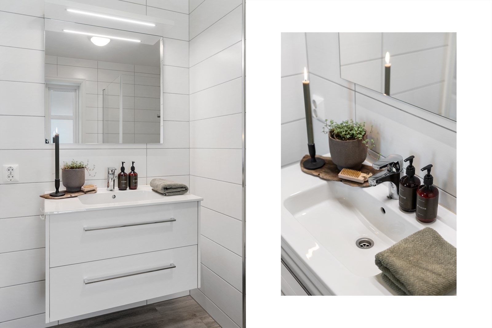 Pen hvit baderomsinnredning med skuffer til oppbevaring Galleribilde