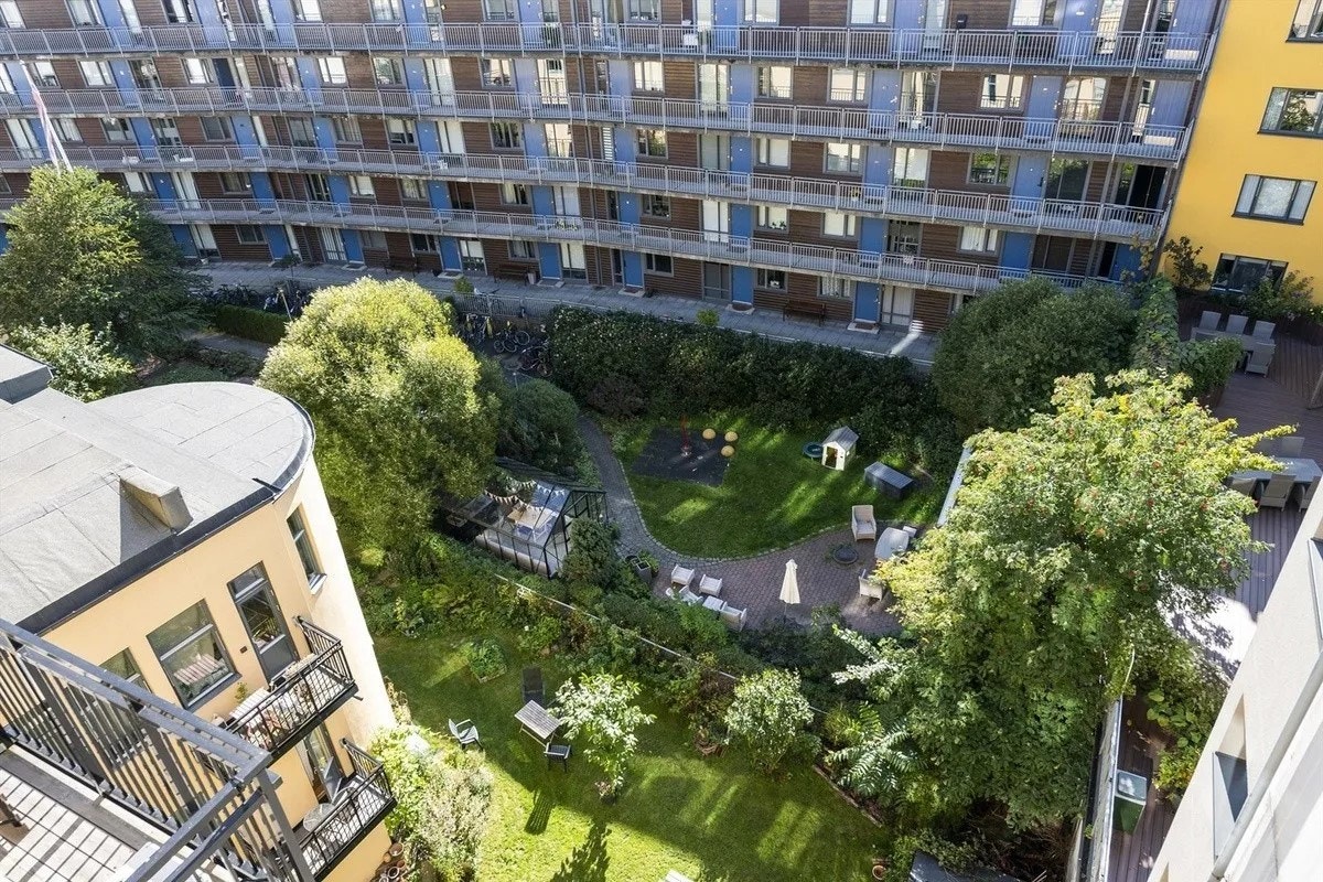 Sommerbilde fra bakgård Galleribilde