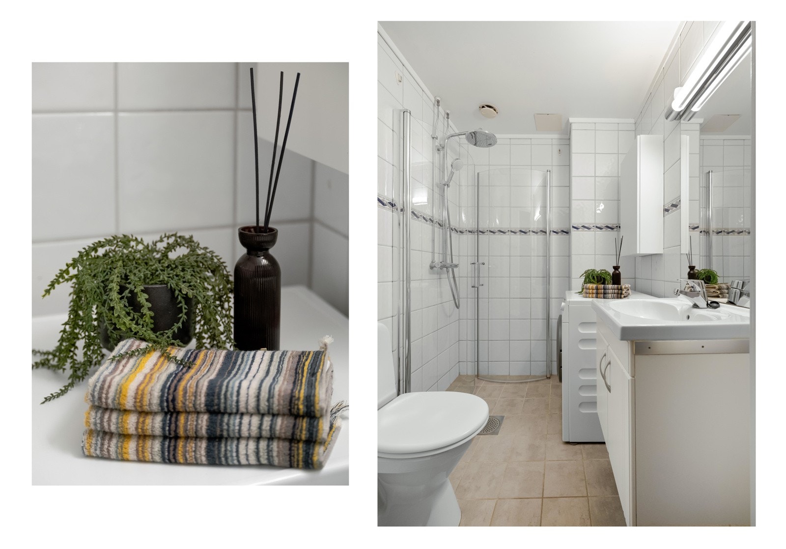 Badet ble pusset opp i regi av borettslaget i 2000. Innredningen består av toalett, dusjhjørne, servantskap og opplegg til vaskemaskin. Galleribilde