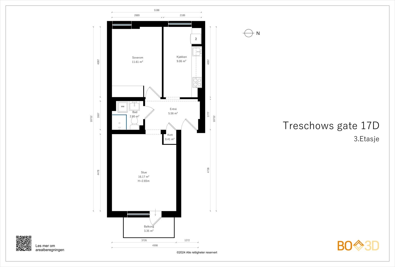 Vi kjører på med leilighetens planskisse, slik at du får orientert deg litt før du blar videre. Leiligheten disponerer også to eksterne boder, med totalt areal på 7 kvm. Galleribilde