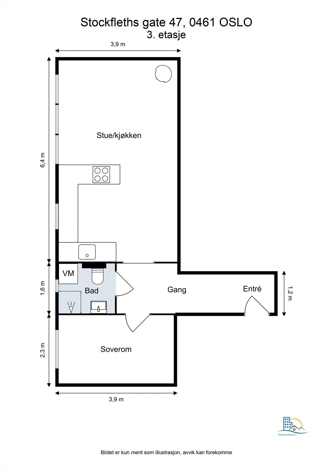Plantegning med mål til orientering. Galleribilde