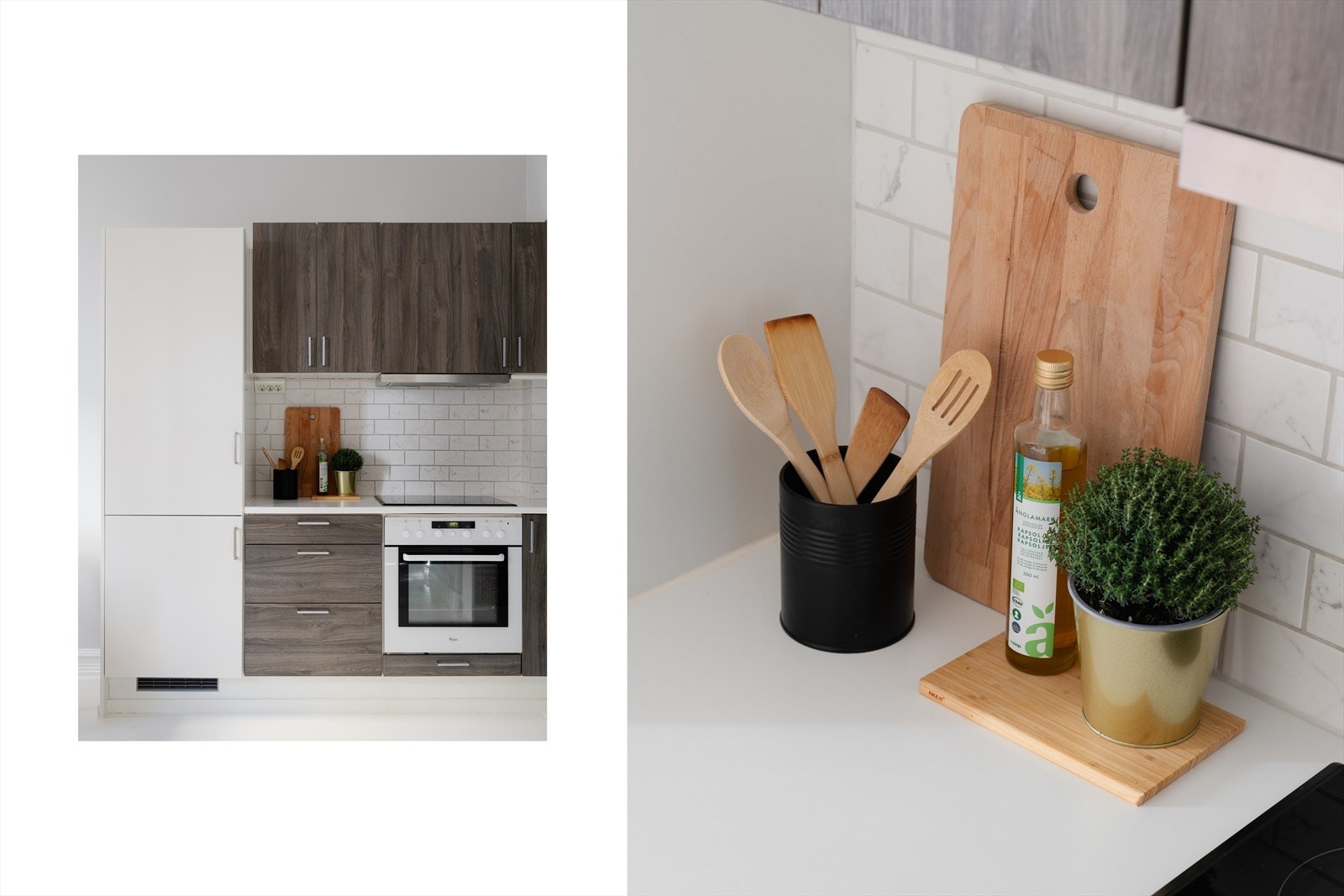 Her er alle hvitevarer inregrert, herunder kjøleskap med fryser, komfyr, keramisk topp og oppvaskmaskin. Galleribilde