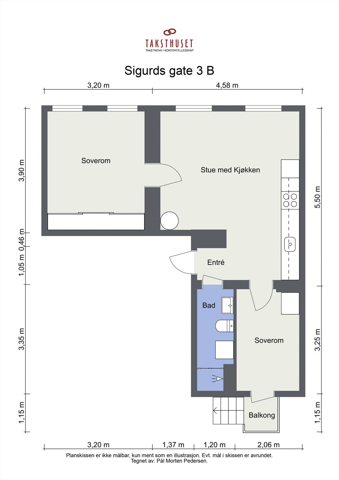 Leiligheten har en fint fordelt planløsning med en romslig stue med åpen kjøkkenløsning, entré med gode oppbevairngsmuligheter,og soverom i hver sin ende. Galleribilde