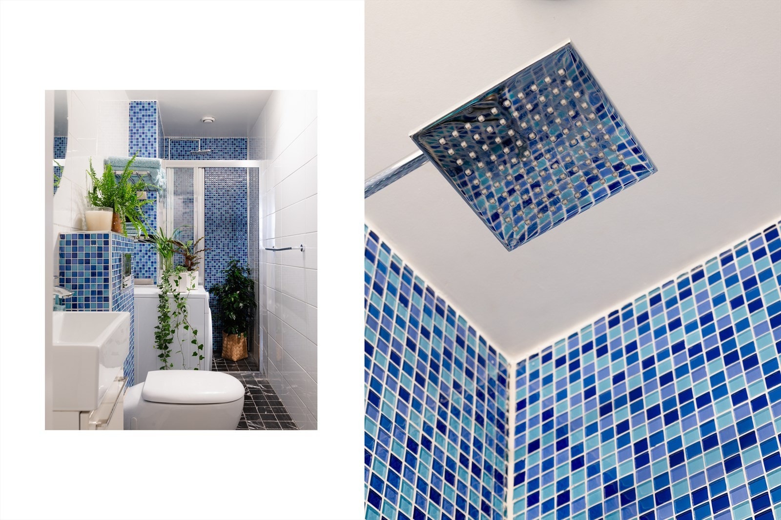 Det er opplegg for vaskemaskin mellom toalett og dusj. Galleribilde