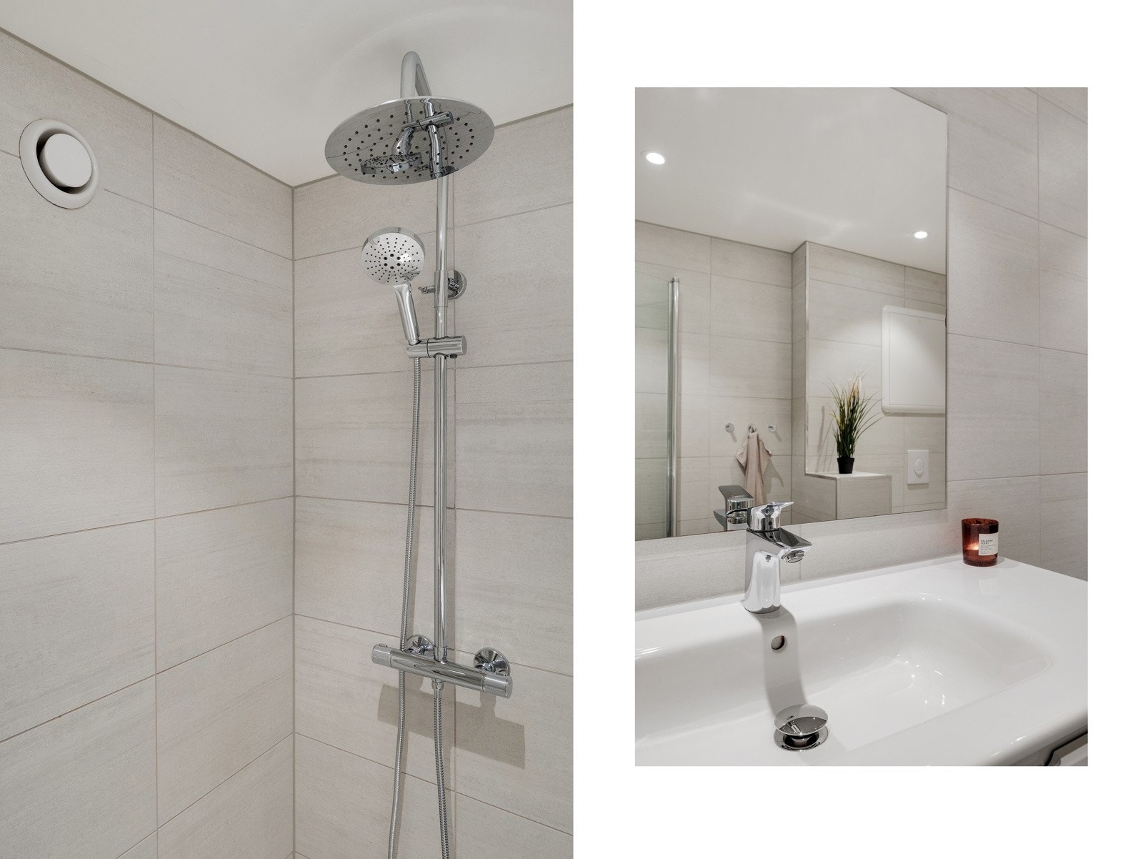 Badet er ellers utstyrt med foldedører i dusj og vegghengt toalett. Galleribilde