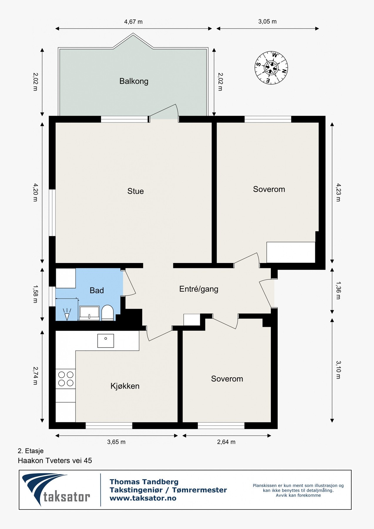 Plantegning - Lys og fin 3-roms endeleilighet beliggende i 2. etasje Galleribilde