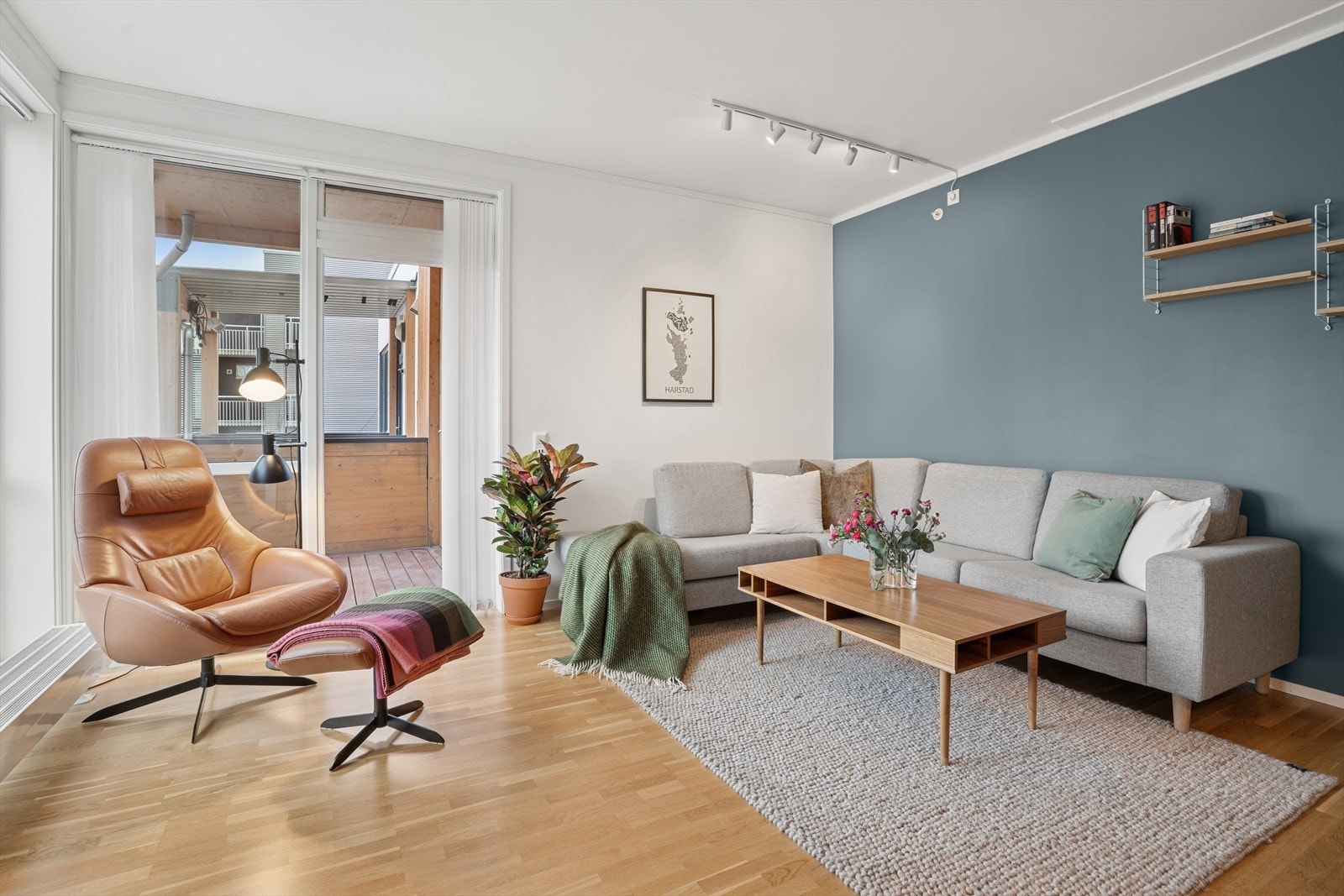 Romslig stue med utgang til balkong med tak Galleribilde