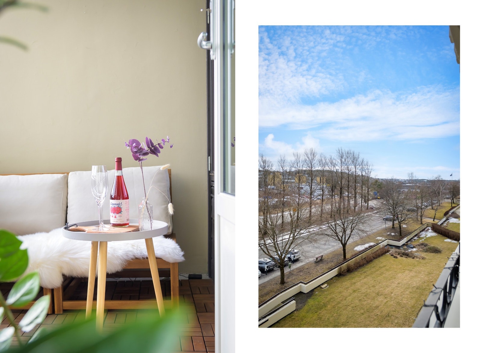 Fint utsyn fra balkong mot fellesområder. Galleribilde