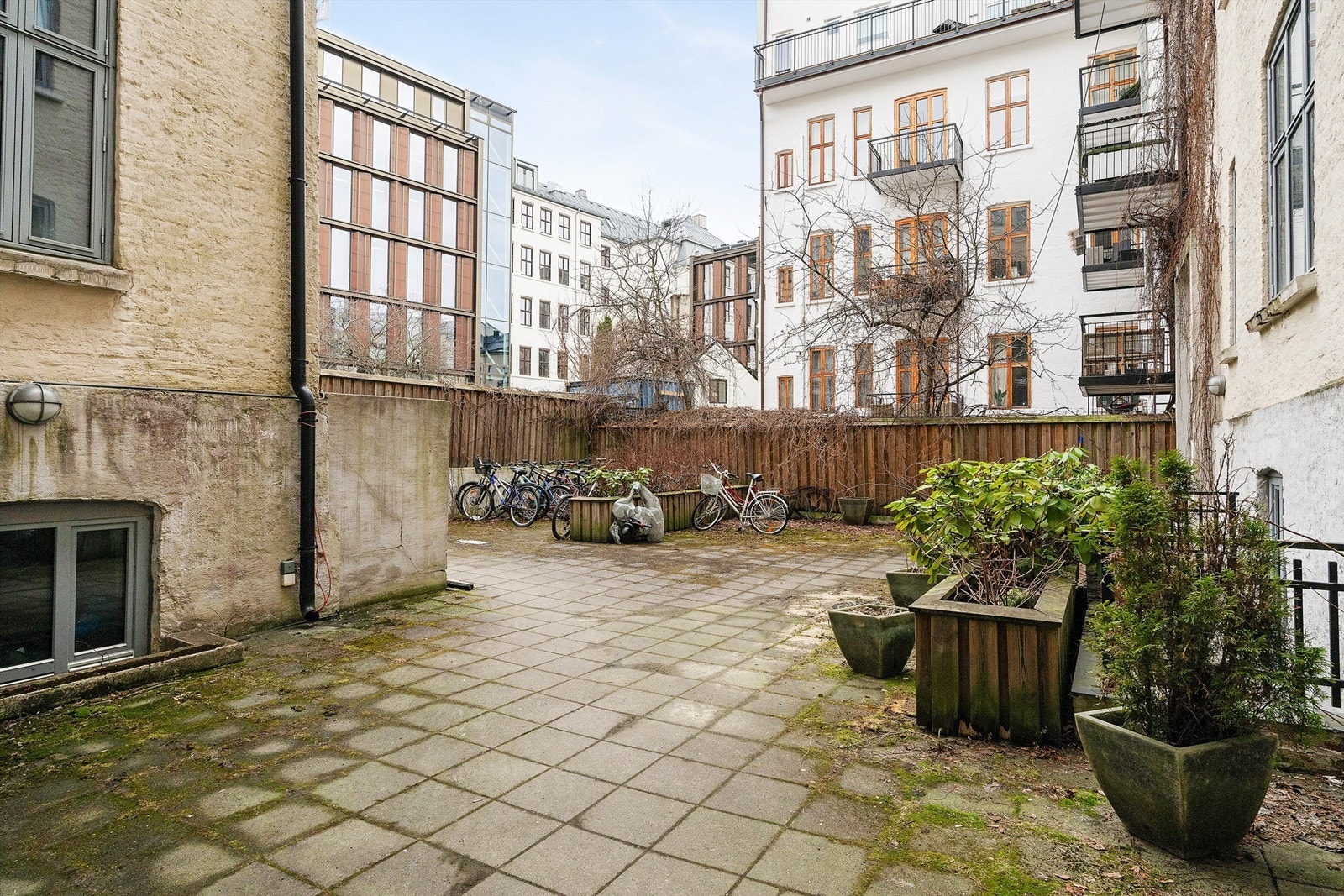 Bakgård med sykkelparkering. Galleribilde