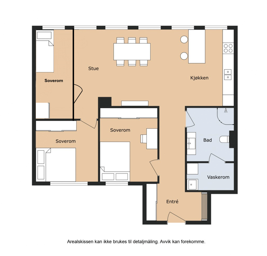 Eksempel på 4 roms. Avvik kan forekomme. Galleribilde