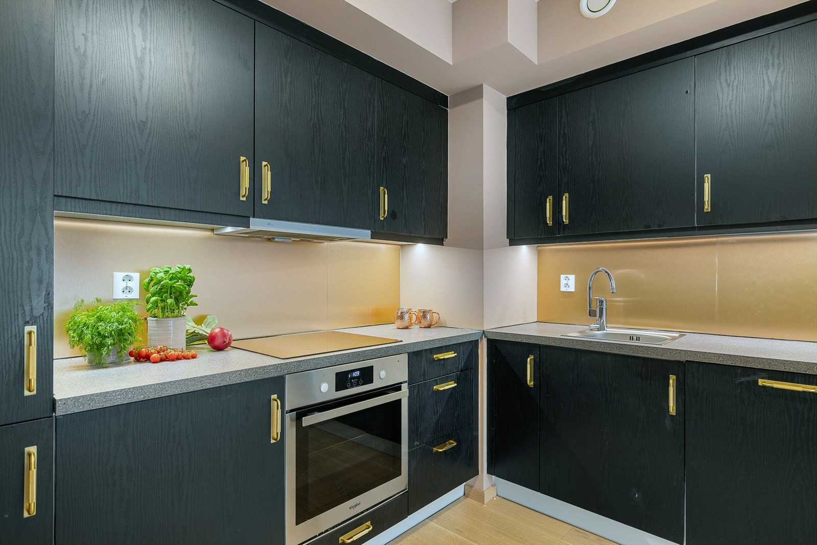 Romslig moderne kjøkken med god skapplass og integrerte hvitevarer Galleribilde