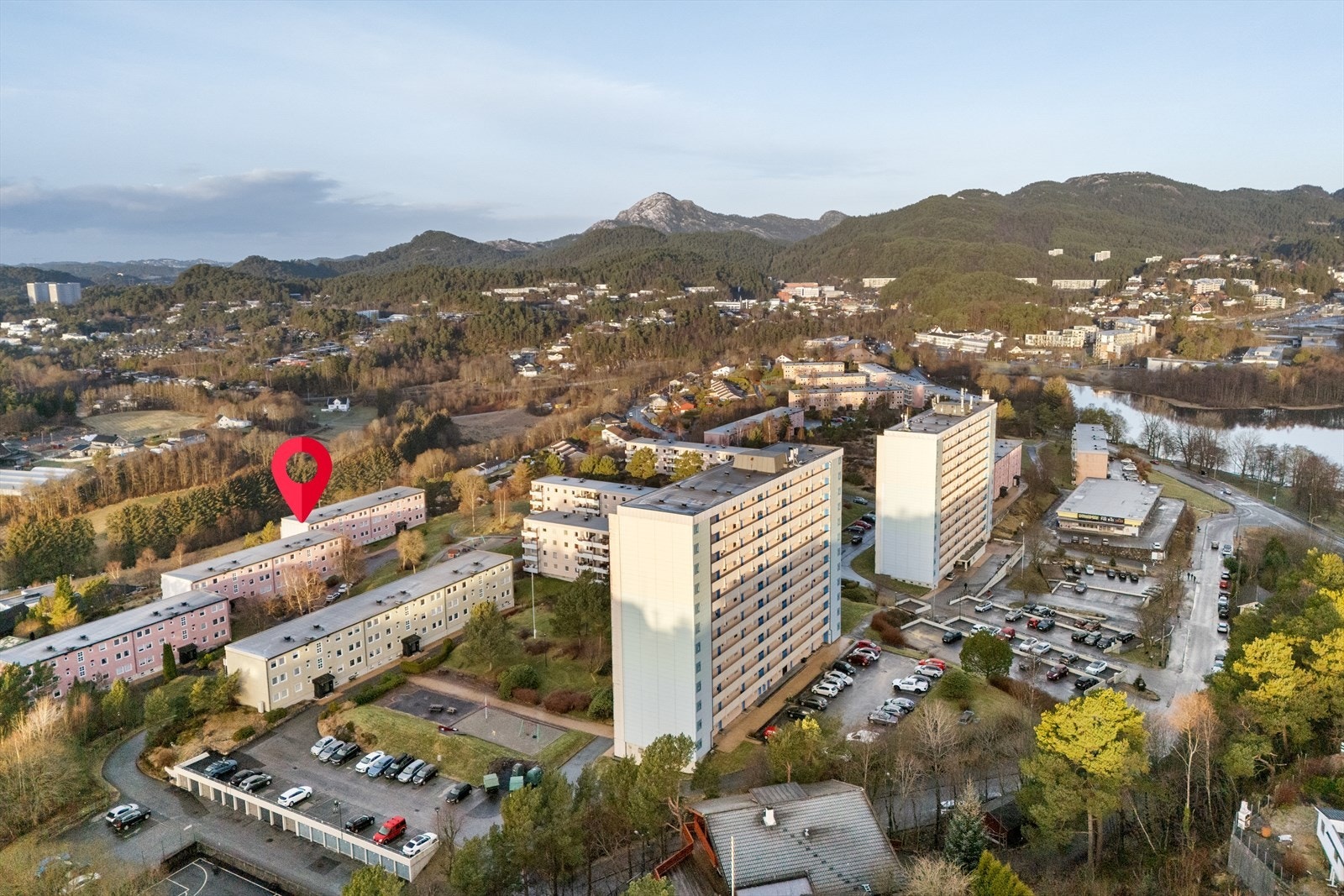 Dronefoto av nærområdet. Galleribilde