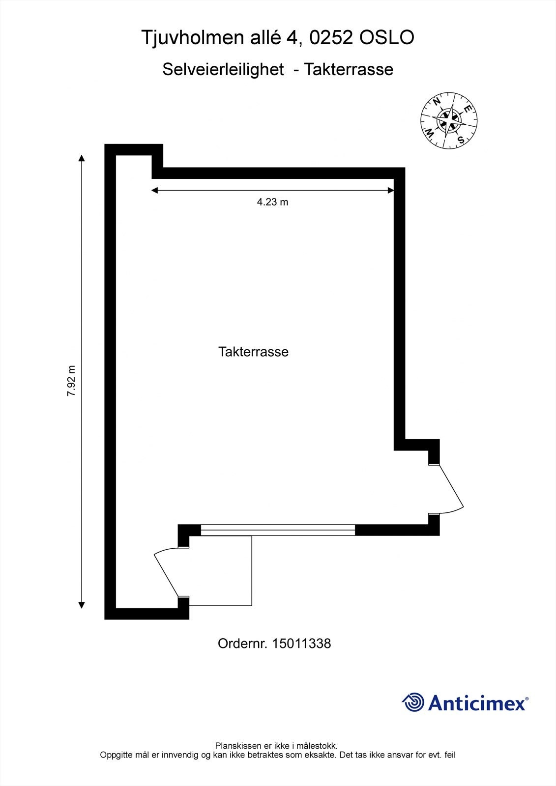 Plantegning av privat takterrasse i 10 etg. Galleribilde