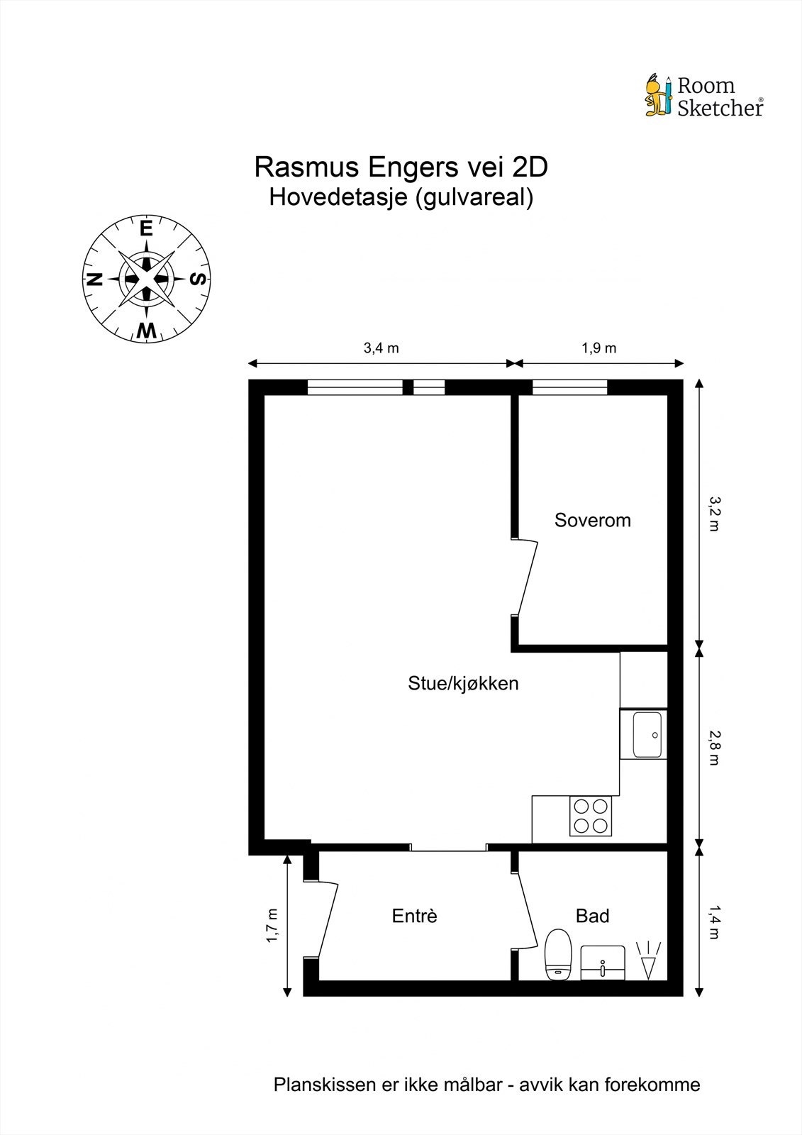 Leiligheten består av entré, bad, soverom og stue med åpen kjøkkenløsning Galleribilde